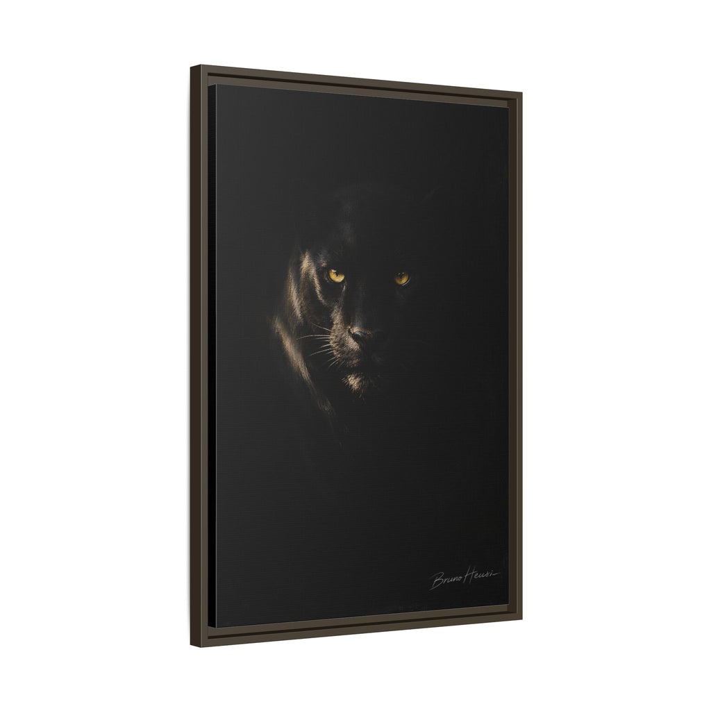 Framed Matte Canvas - Black Panther Wall Art with Golden Eyes
