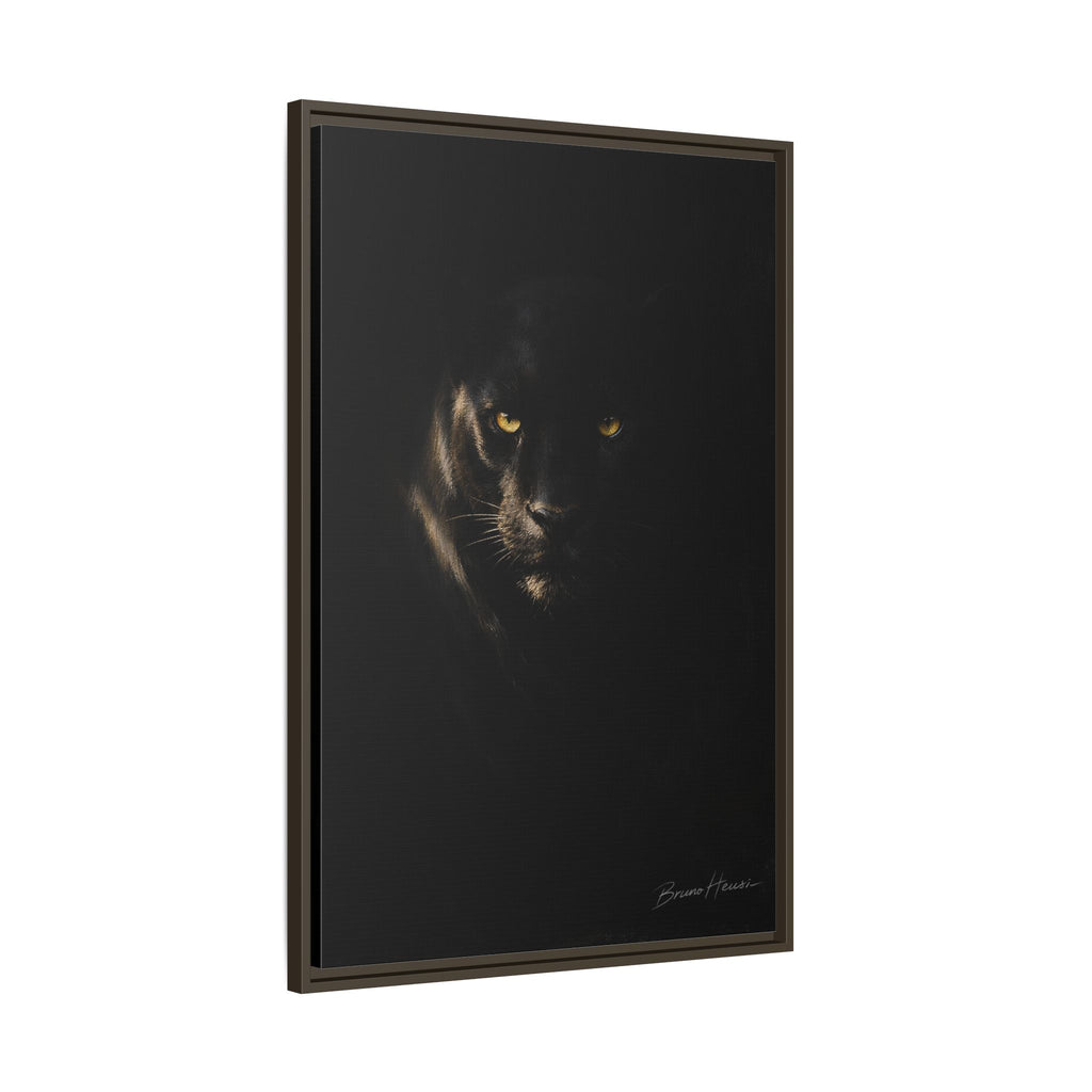 Framed Matte Canvas - Black Panther Wall Art with Golden Eyes