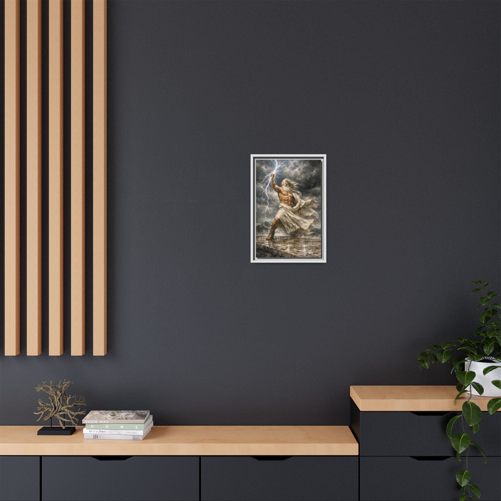 Framed Matte Canvas - Zeus Lightning God Wall Art
