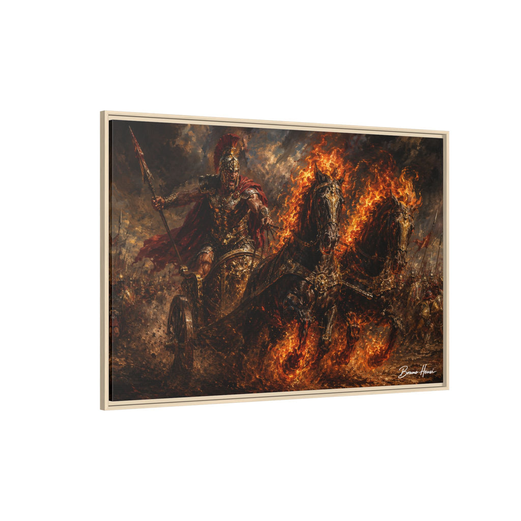 Flaming Chariot Framed Canvas Wall Art — Mythic Warrior Matte Print