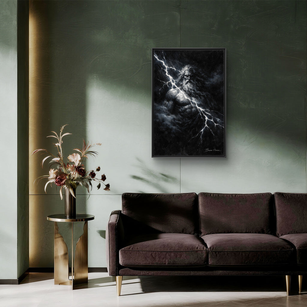 Zeus Lightning God Framed Canvas Wall Art — Stormy Mythology Print