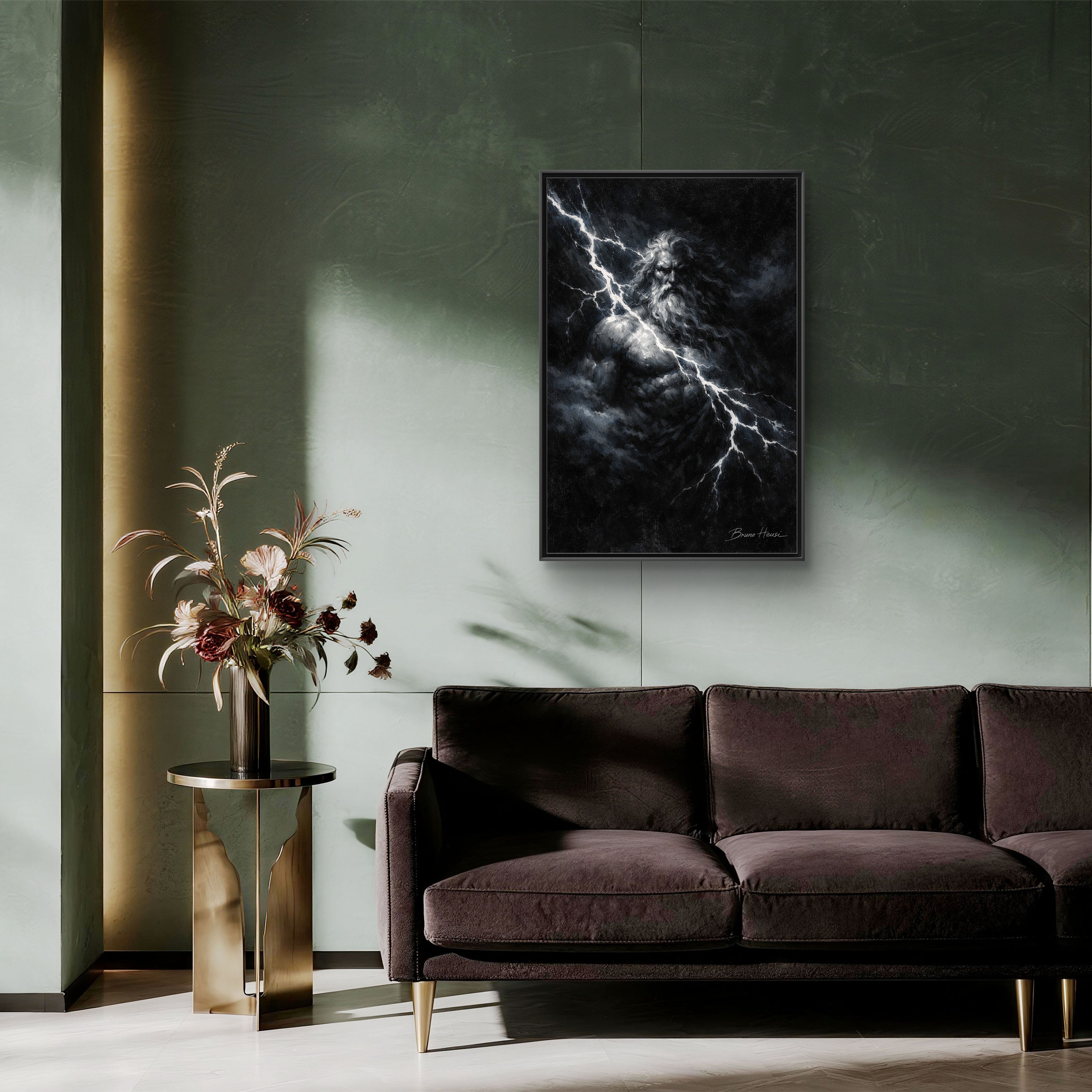 Zeus Lightning God Framed Canvas Wall Art — Stormy Mythology Print
