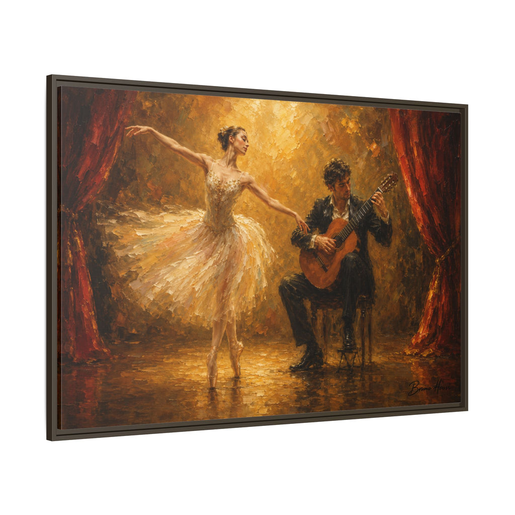 Ballet Dancer & Guitarist Framed Canvas Wall Art — Oil-Style Performance Print