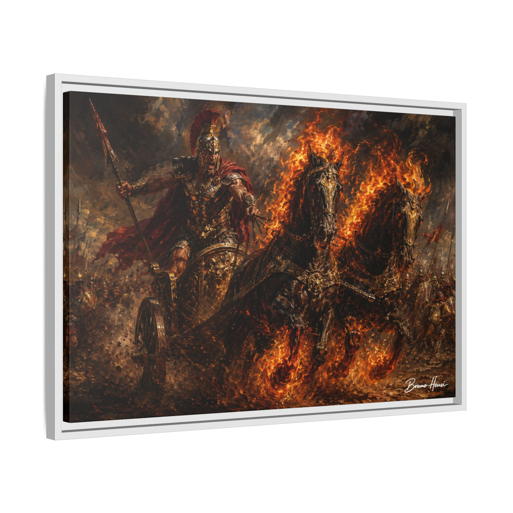 Flaming Chariot Framed Canvas Wall Art — Mythic Warrior Matte Print
