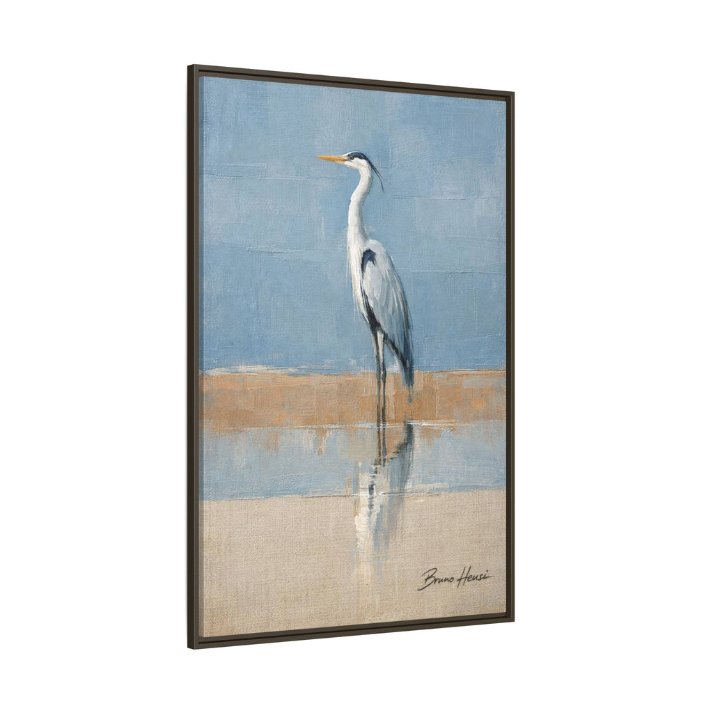 Framed Heron Canvas Art – Coastal Shorebird Wall Decor