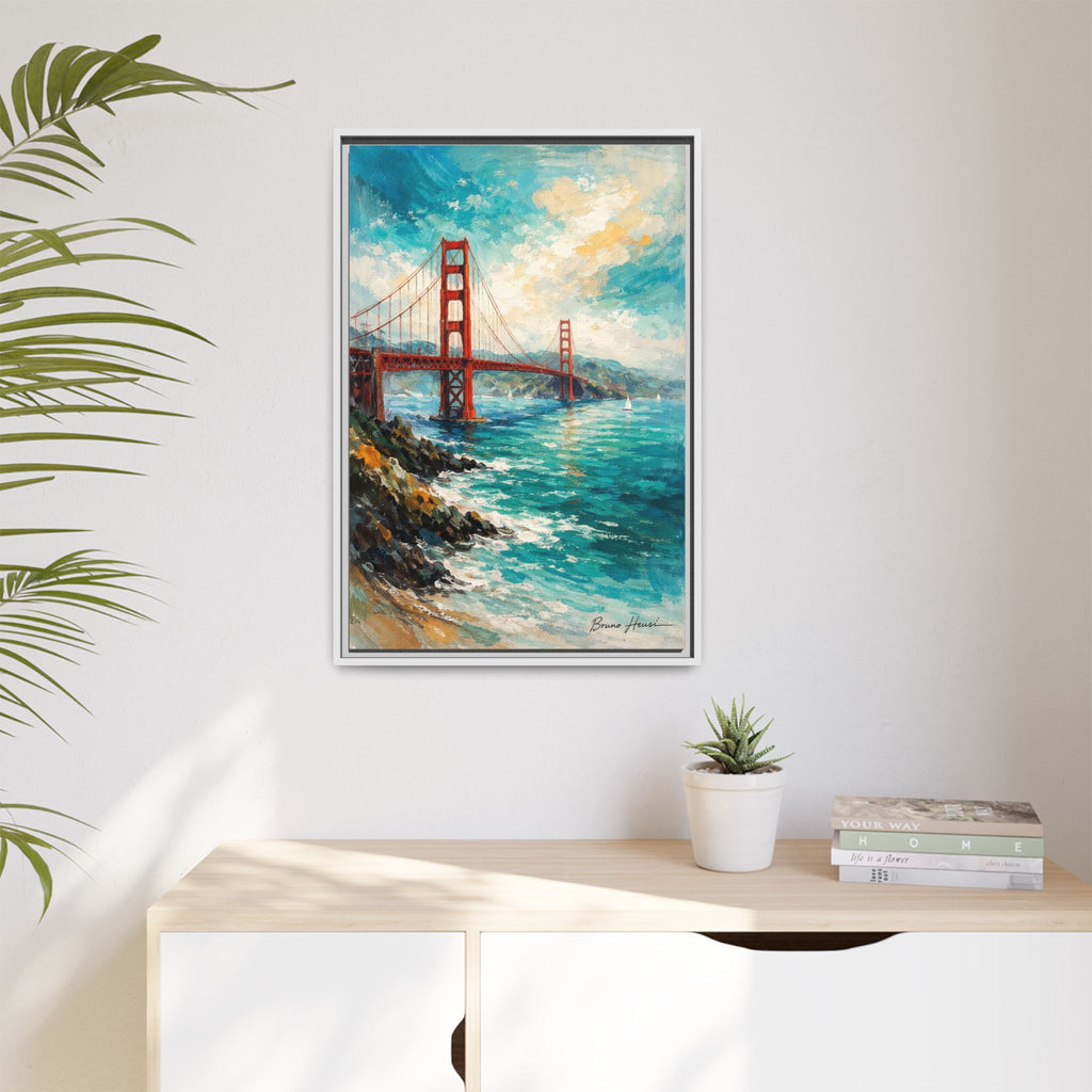 Golden Gate Bridge Seascape Matte Canvas Framed Wall Art