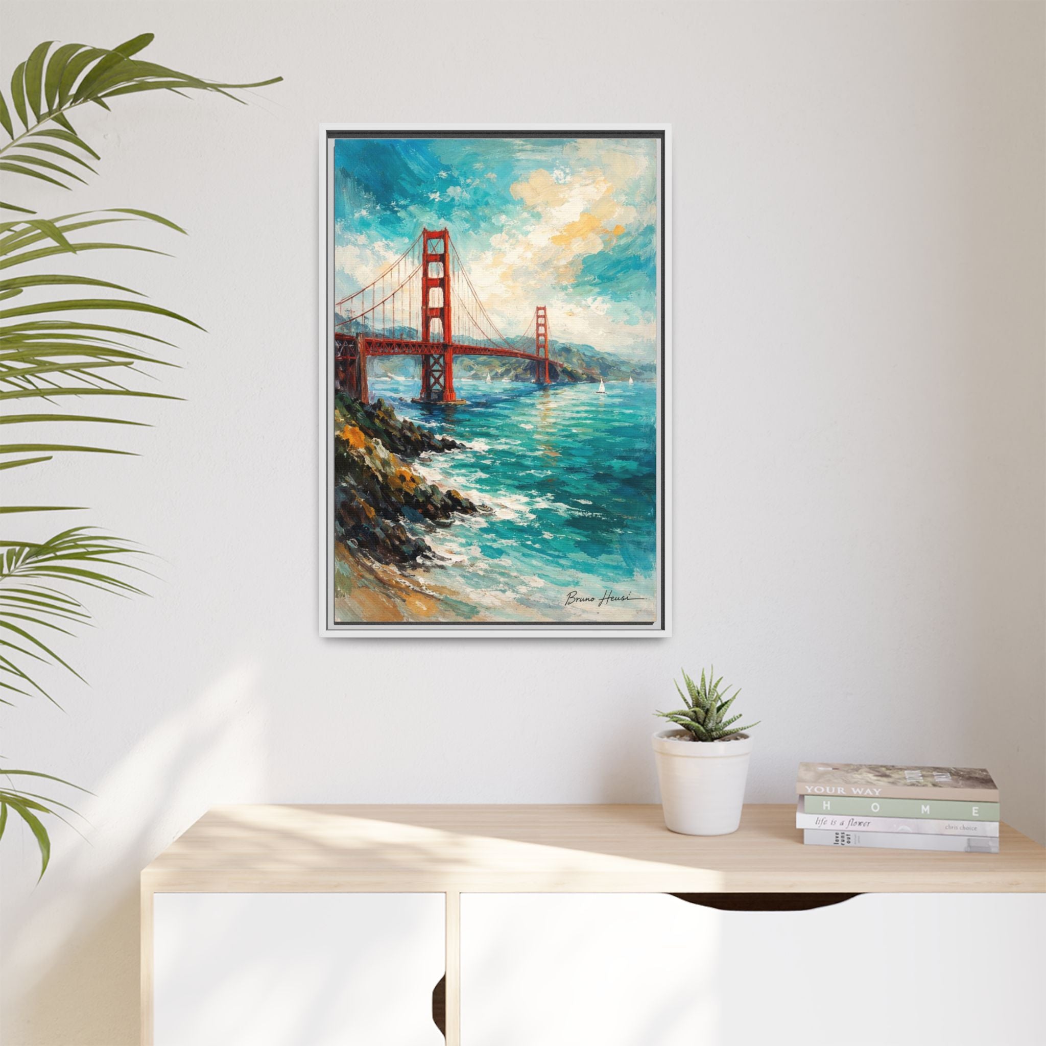 Golden Gate Bridge Seascape Matte Canvas Framed Wall Art