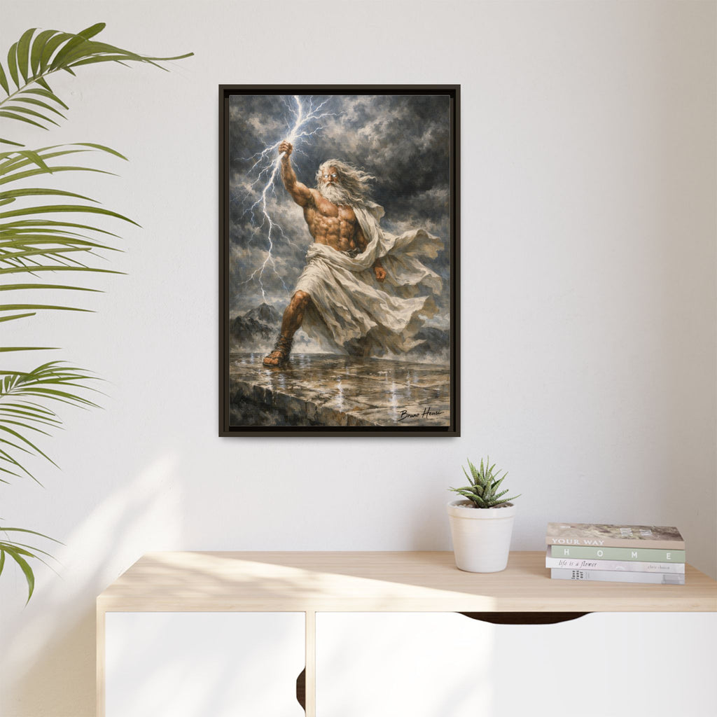 Framed Matte Canvas - Zeus Lightning God Wall Art