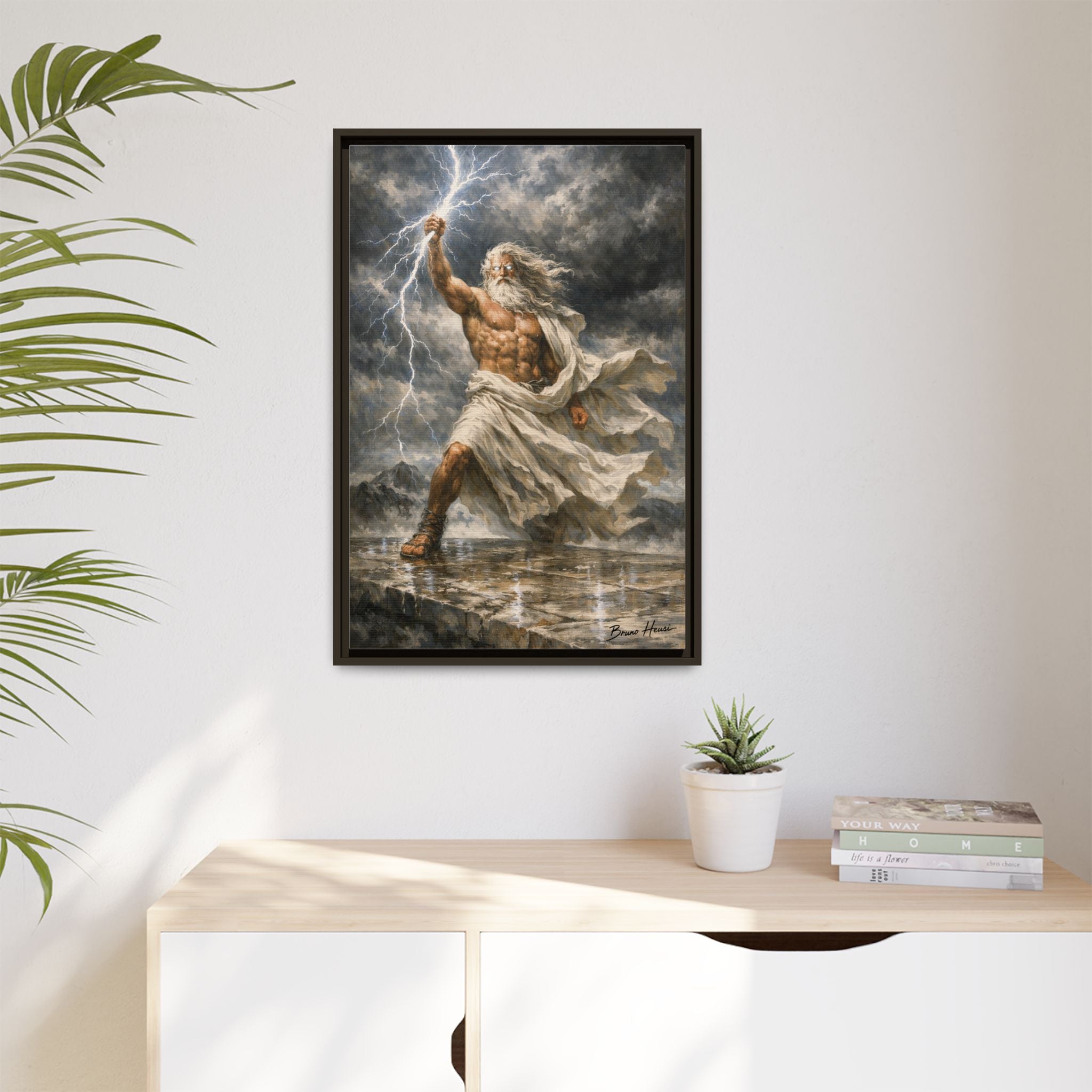 Framed Matte Canvas - Zeus Lightning God Wall Art