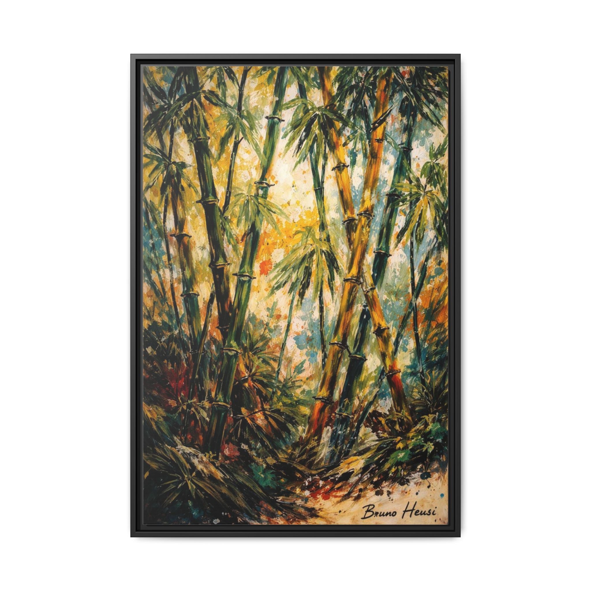 Framed Bamboo Forest Canvas Print – Matte Multi‑Color Wall Art