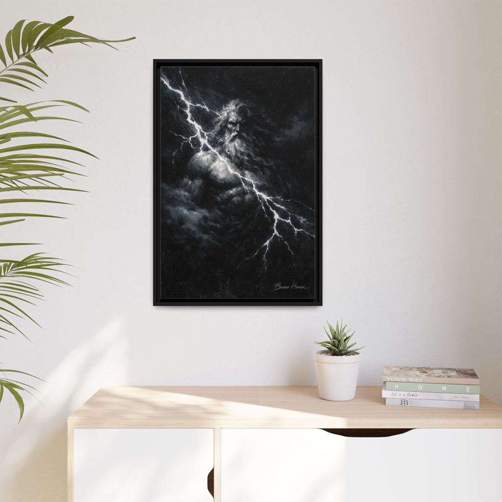 Zeus Lightning God Framed Canvas Wall Art — Stormy Mythology Print