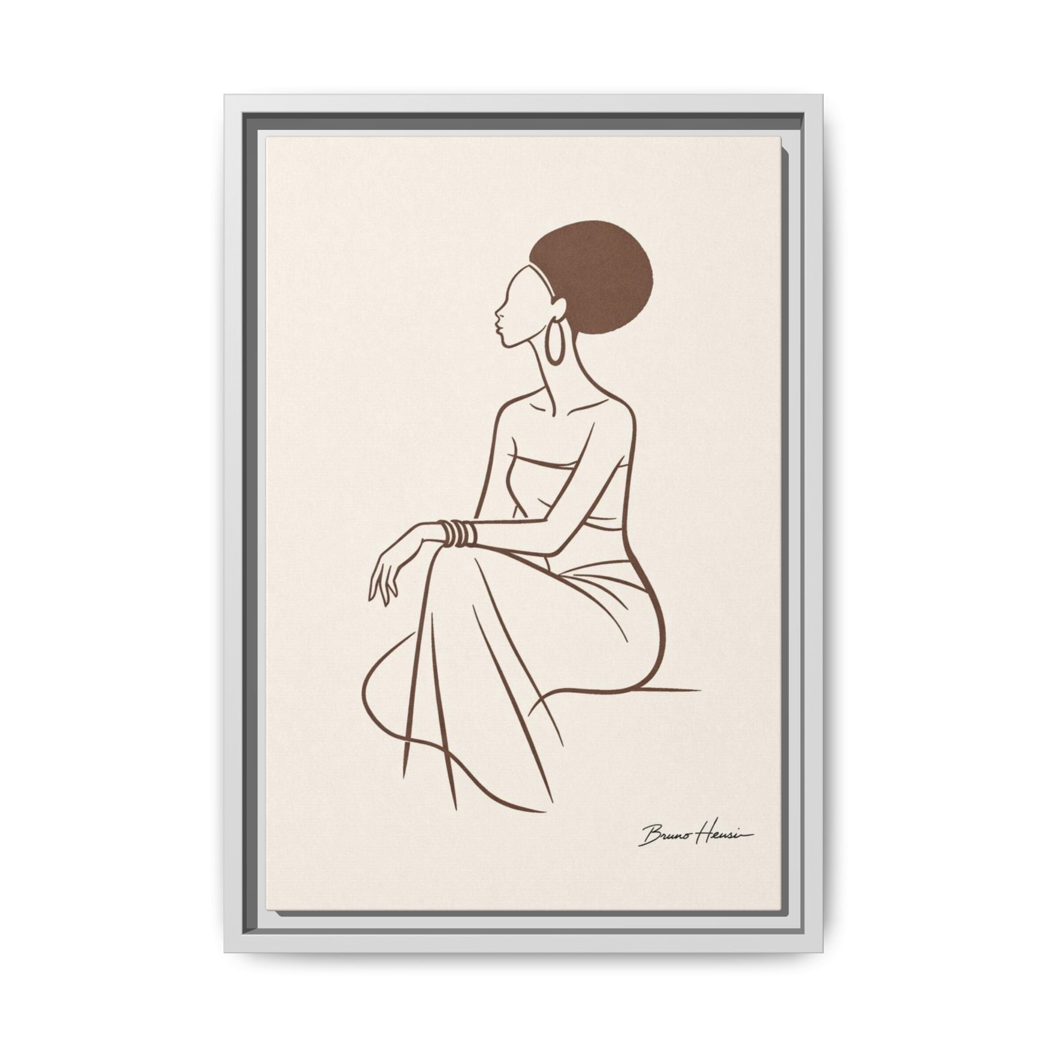Elegant Minimalist Line Art Woman — Framed Matte Canvas Wall Art