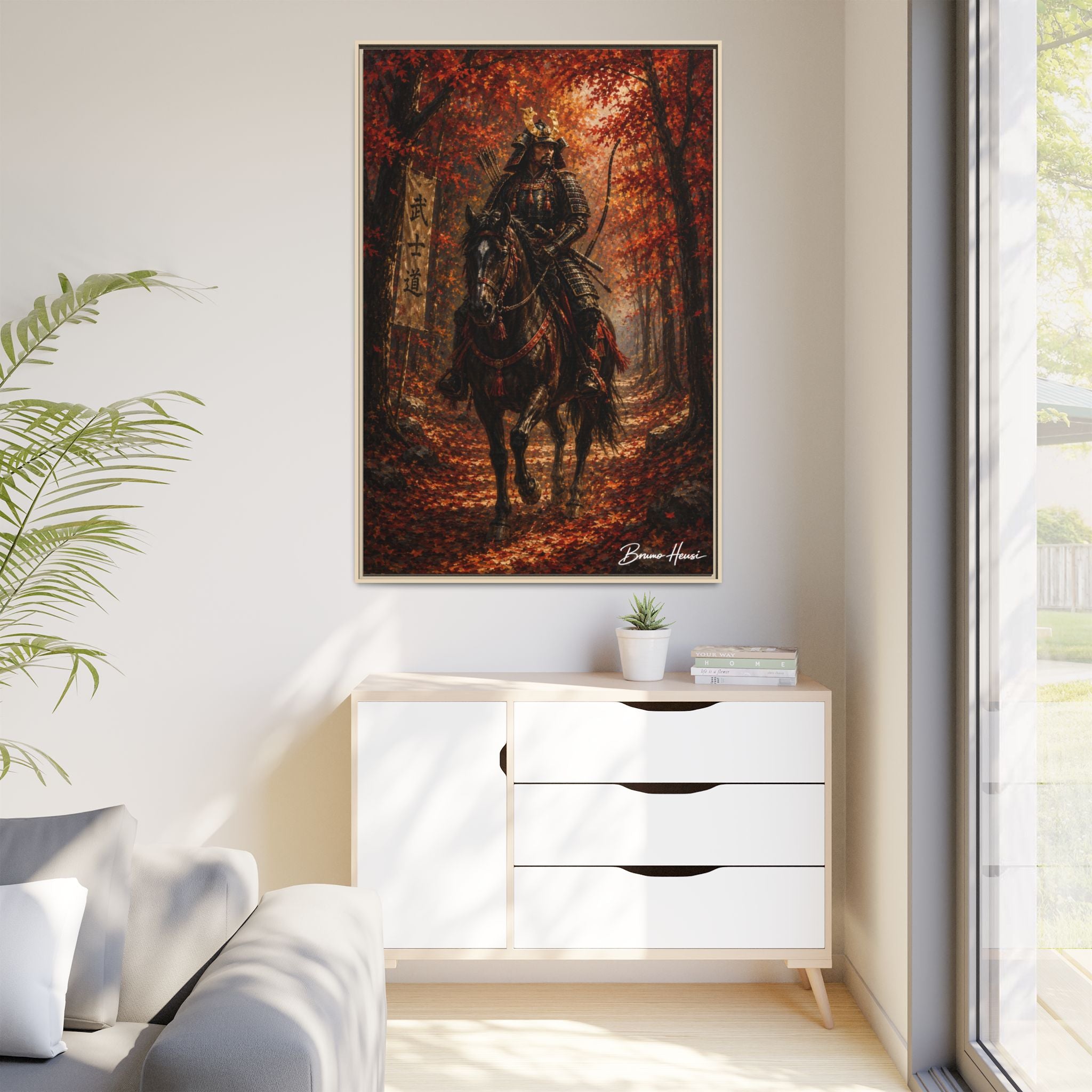 Samurai Warrior Canvas Print — Framed Matte Autumn Wall Art