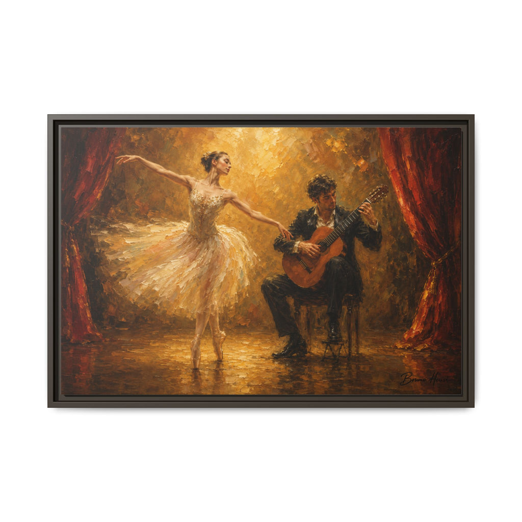Ballet Dancer & Guitarist Framed Canvas Wall Art — Oil-Style Performance Print