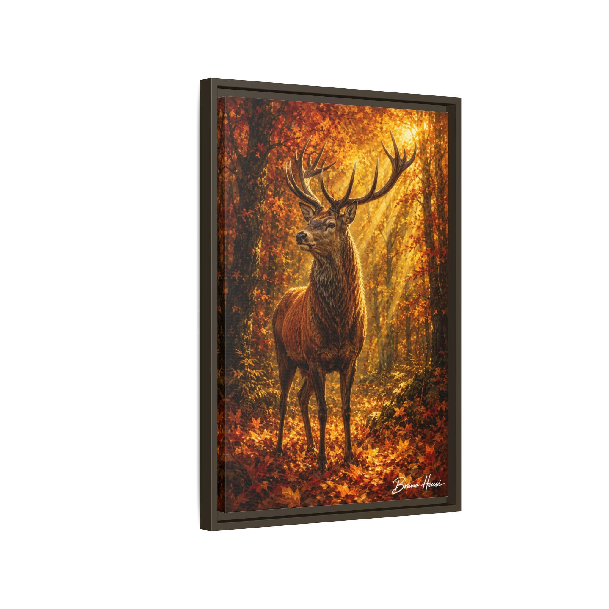 Majestic Stag Framed Canvas Wall Art — Autumn Forest Matte Print