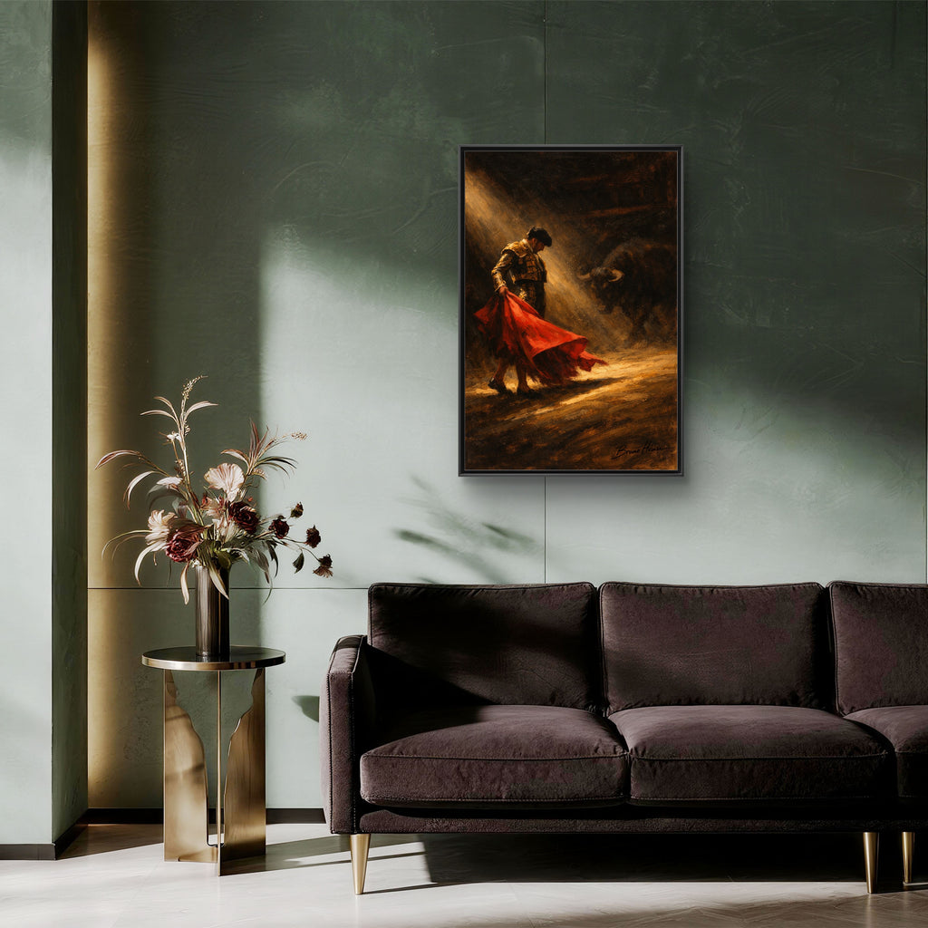 Matador Canvas Wall Art – Classic Spanish Bullfighting Scene Framed Print