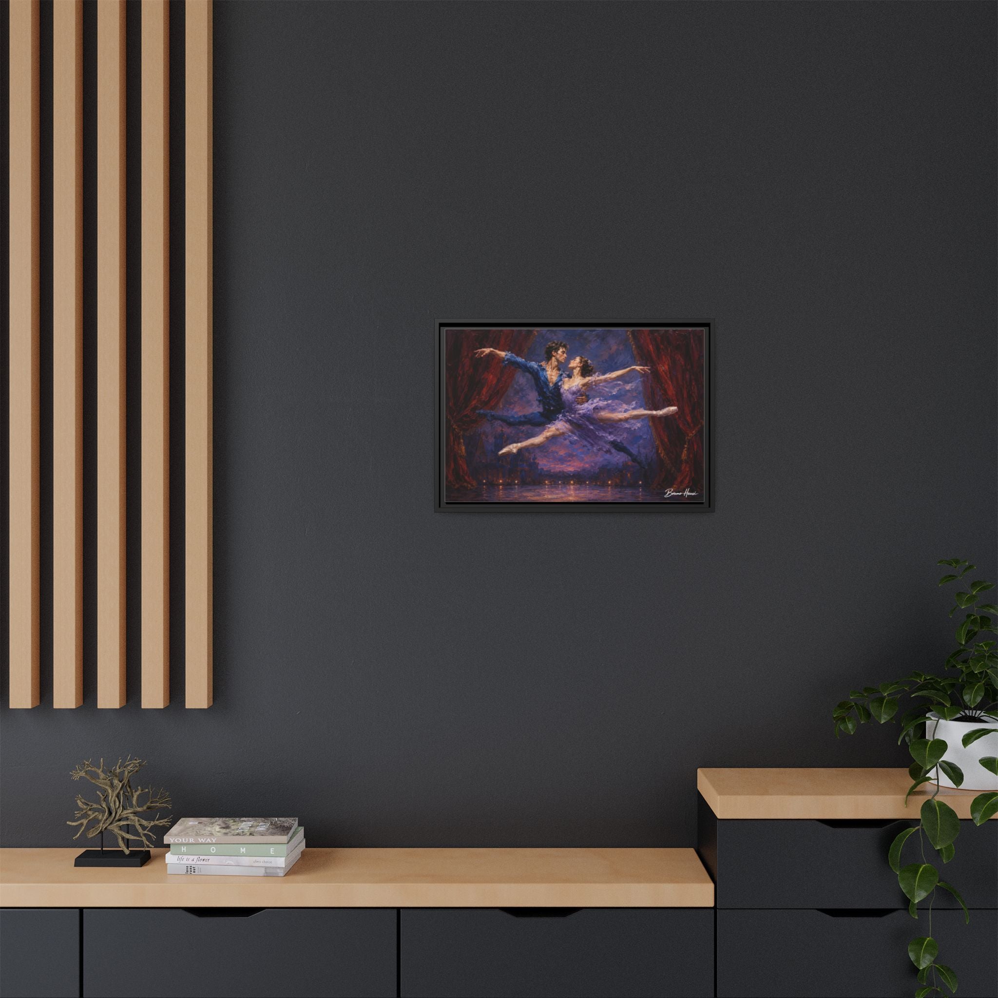 Framed Ballet Canvas Print — Romantic Dancing Couple Wall Art
