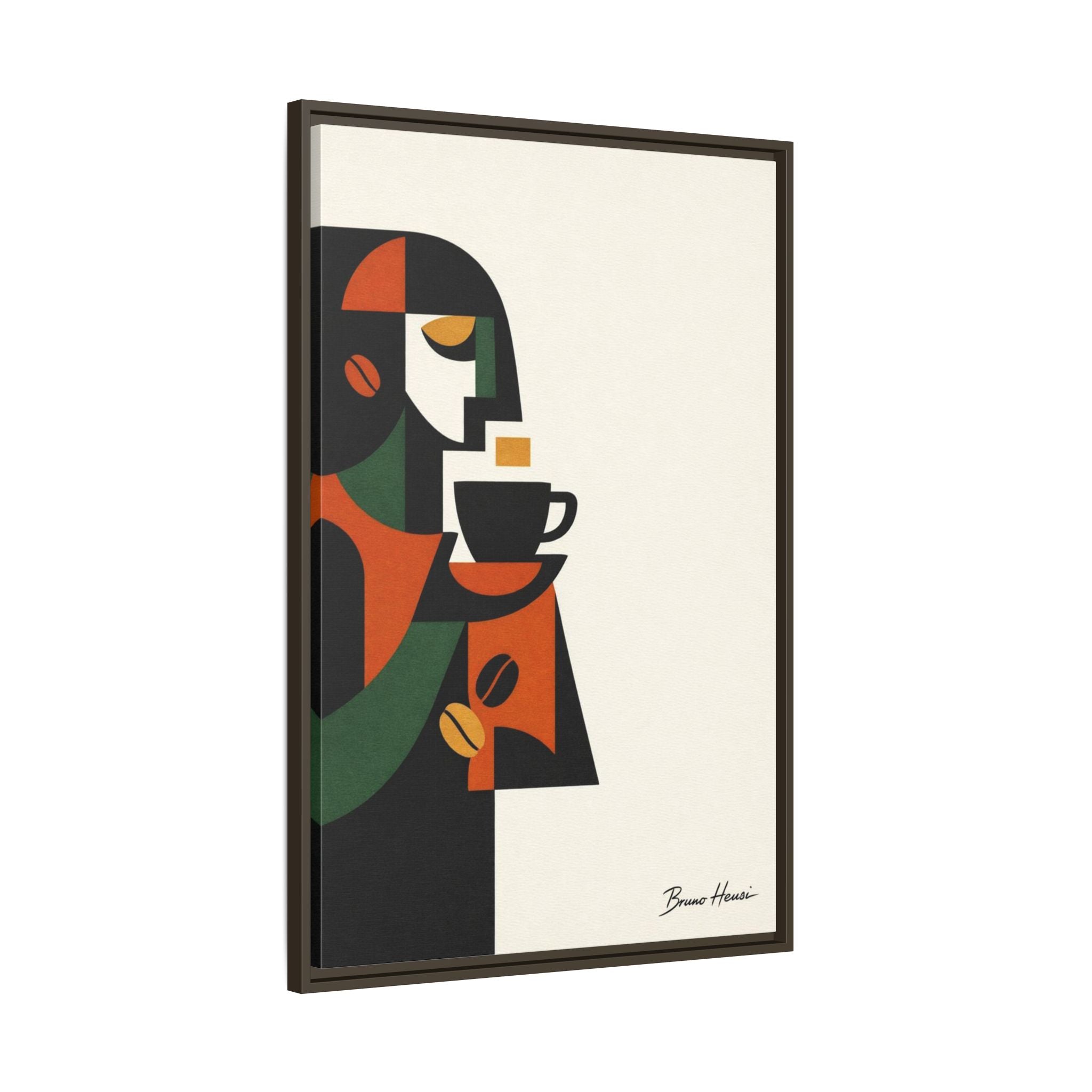 Abstract Coffee Drinker Framed Canvas Print — Modern Café Wall Art