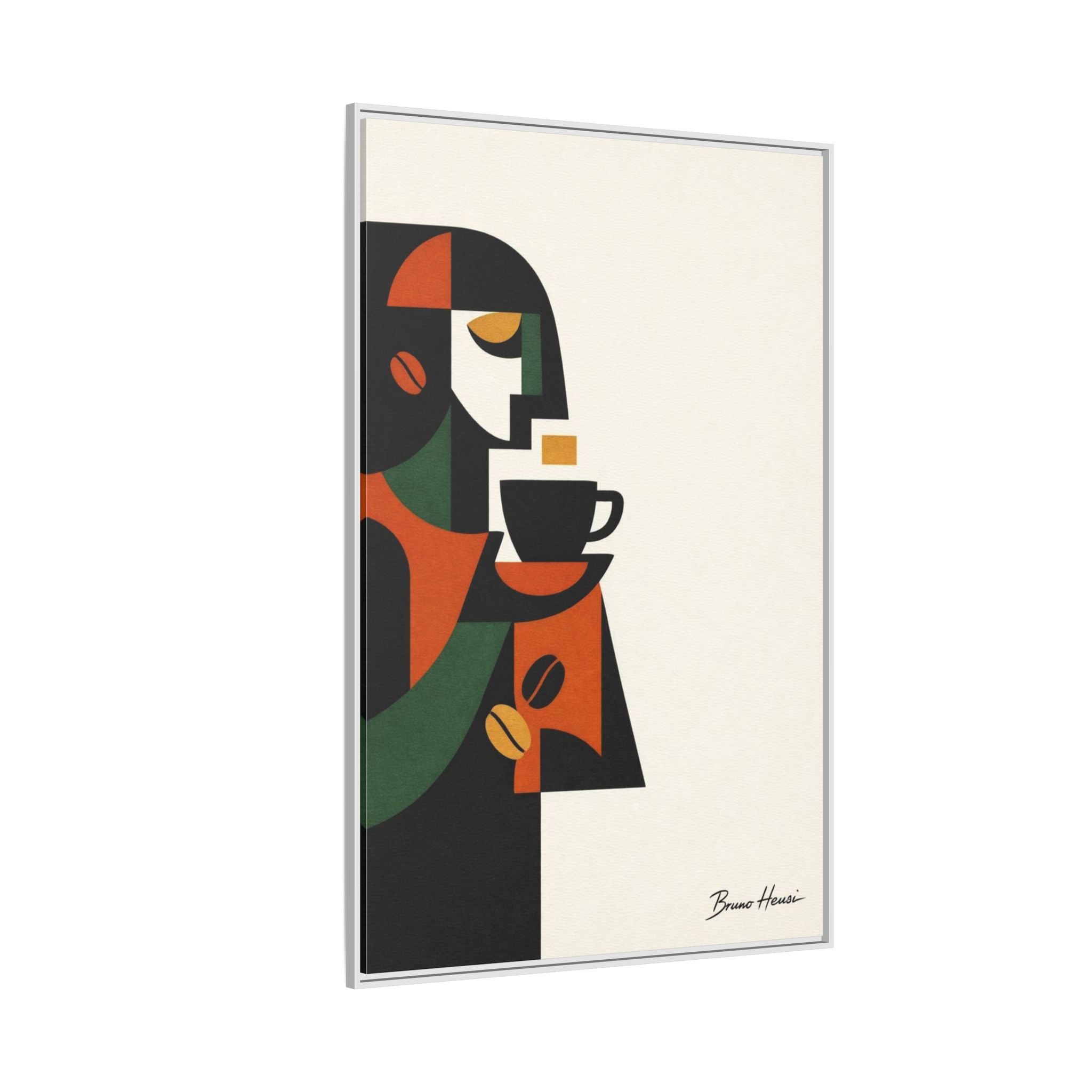 Abstract Coffee Drinker Framed Canvas Print — Modern Café Wall Art