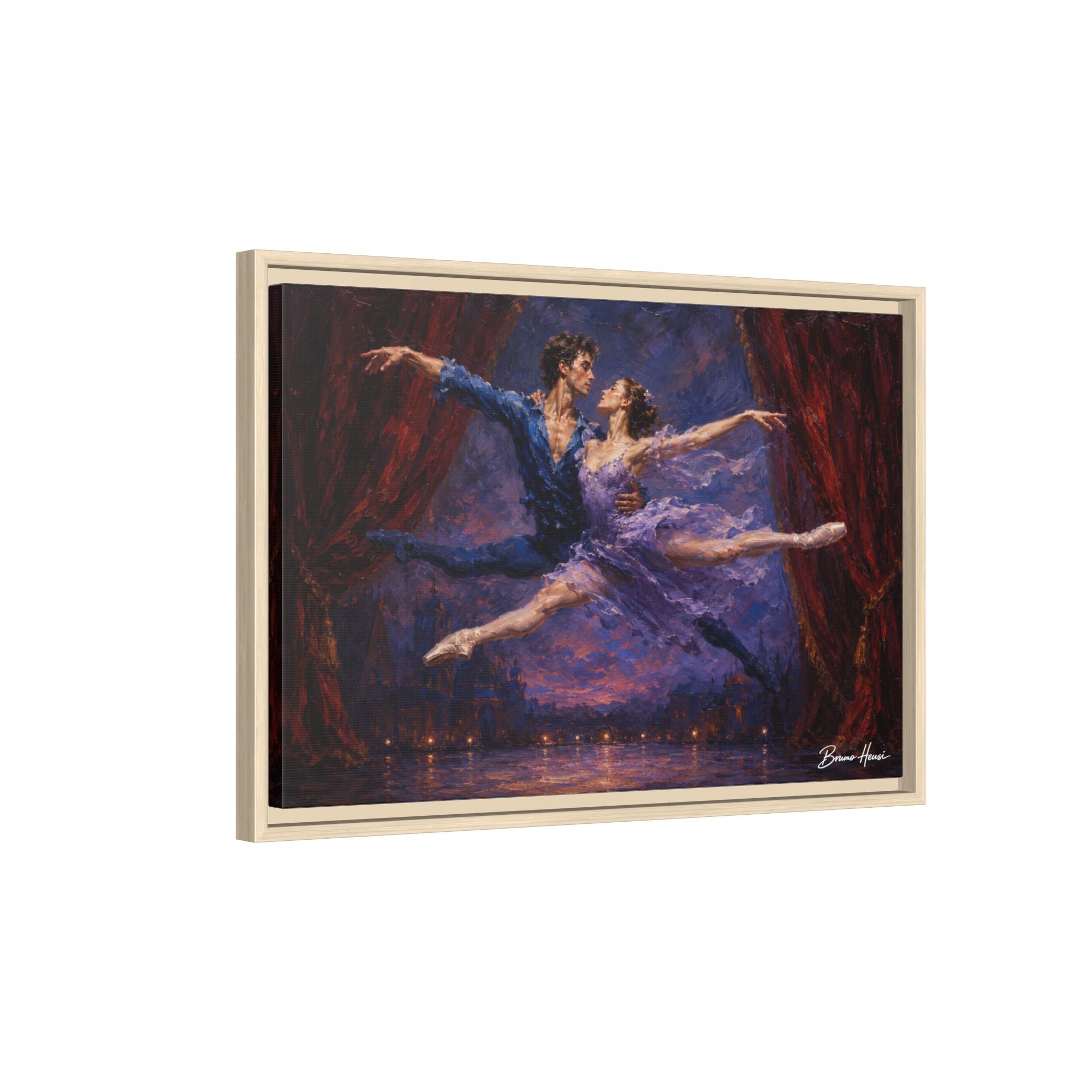 Framed Ballet Canvas Print — Romantic Dancing Couple Wall Art