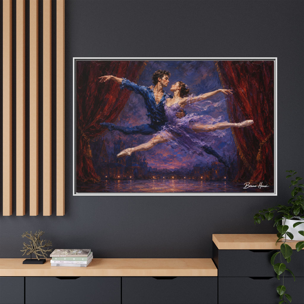 Framed Ballet Canvas Print — Romantic Dancing Couple Wall Art