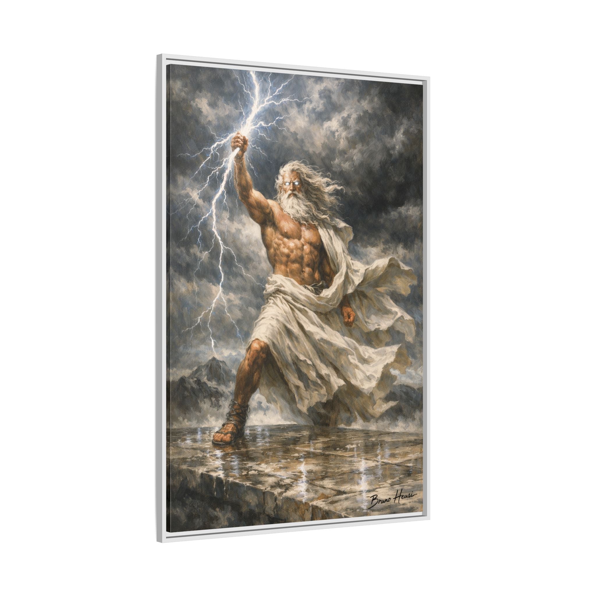 Framed Matte Canvas - Zeus Lightning God Wall Art