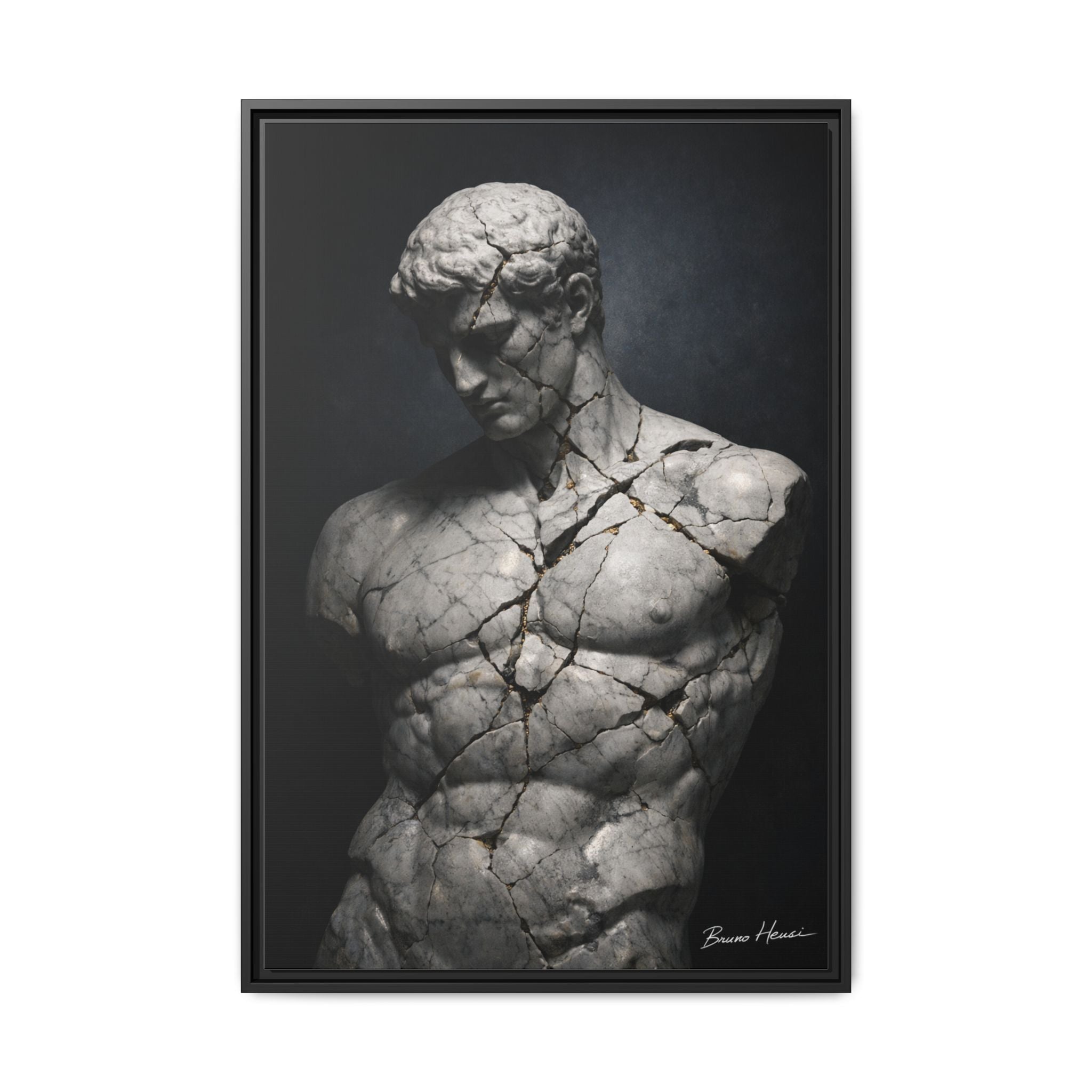 Cracked Marble Bust Framed Canvas Print