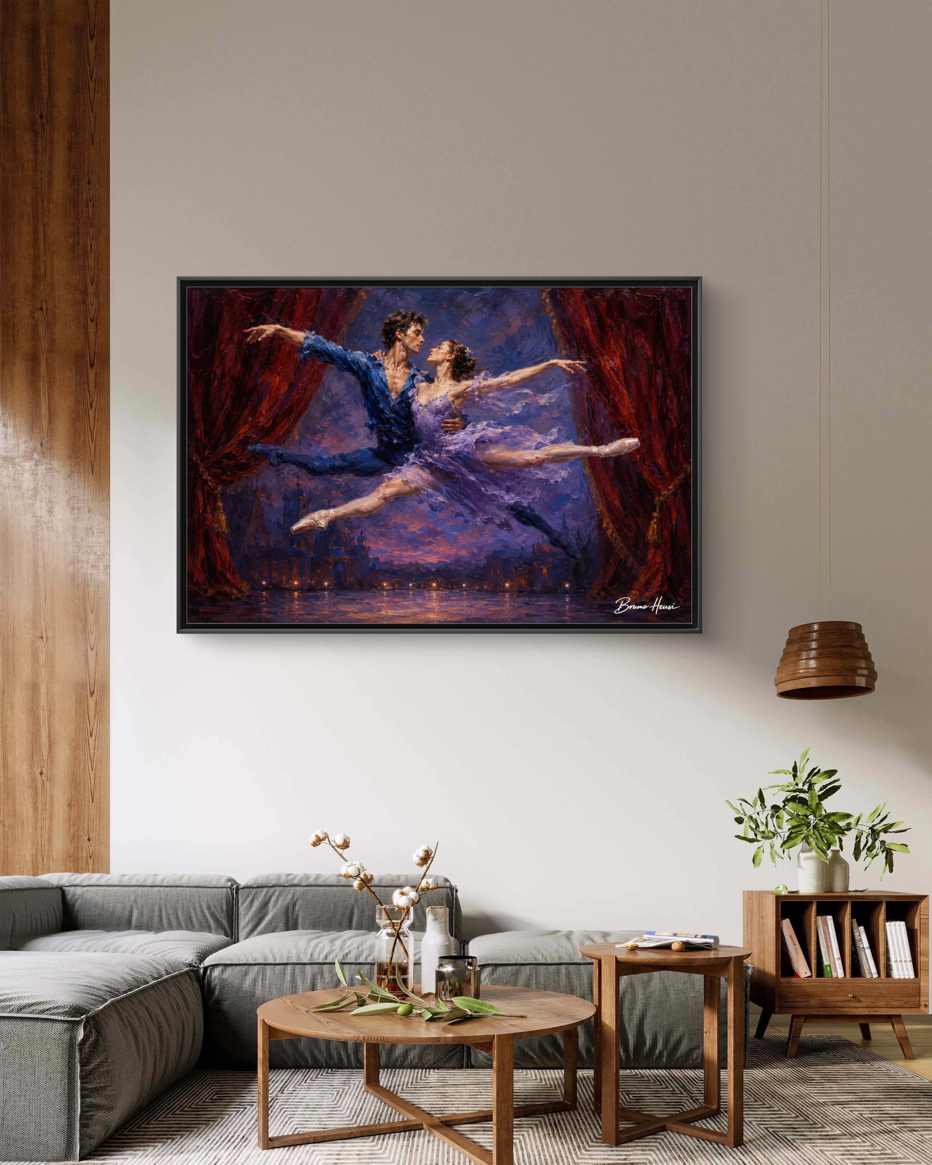 Framed Ballet Canvas Print — Romantic Dancing Couple Wall Art