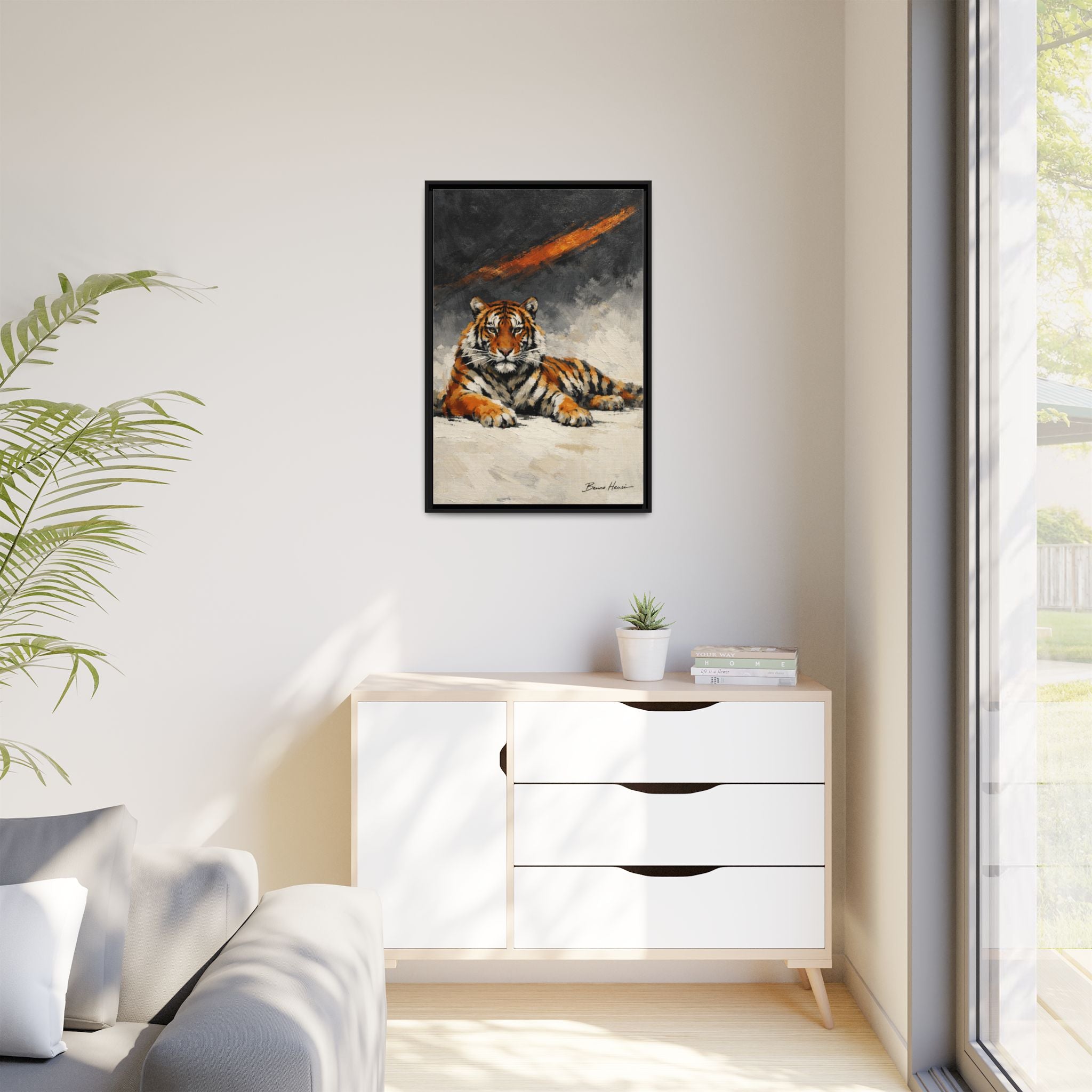 Framed Tiger Canvas Wall Art — Majestic Orange & Gray Matte Print