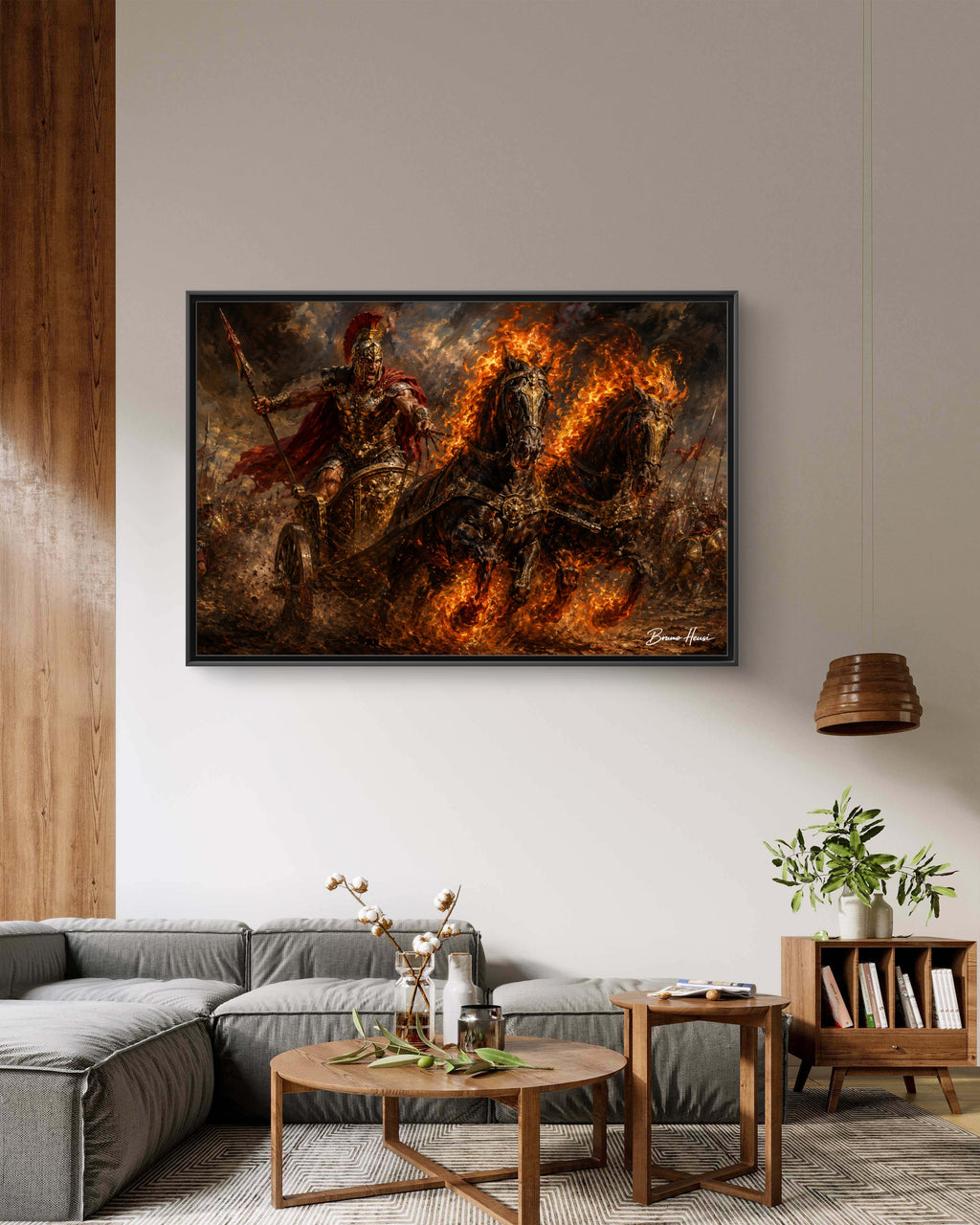 Flaming Chariot Framed Canvas Wall Art — Mythic Warrior Matte Print
