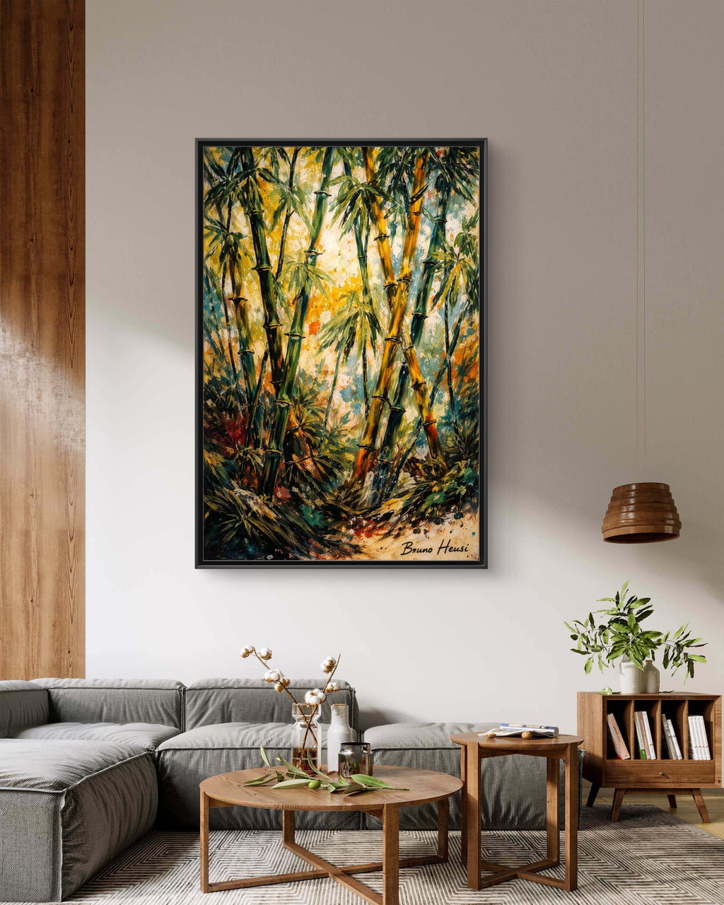 Framed Bamboo Forest Canvas Print – Matte Multi‑Color Wall Art