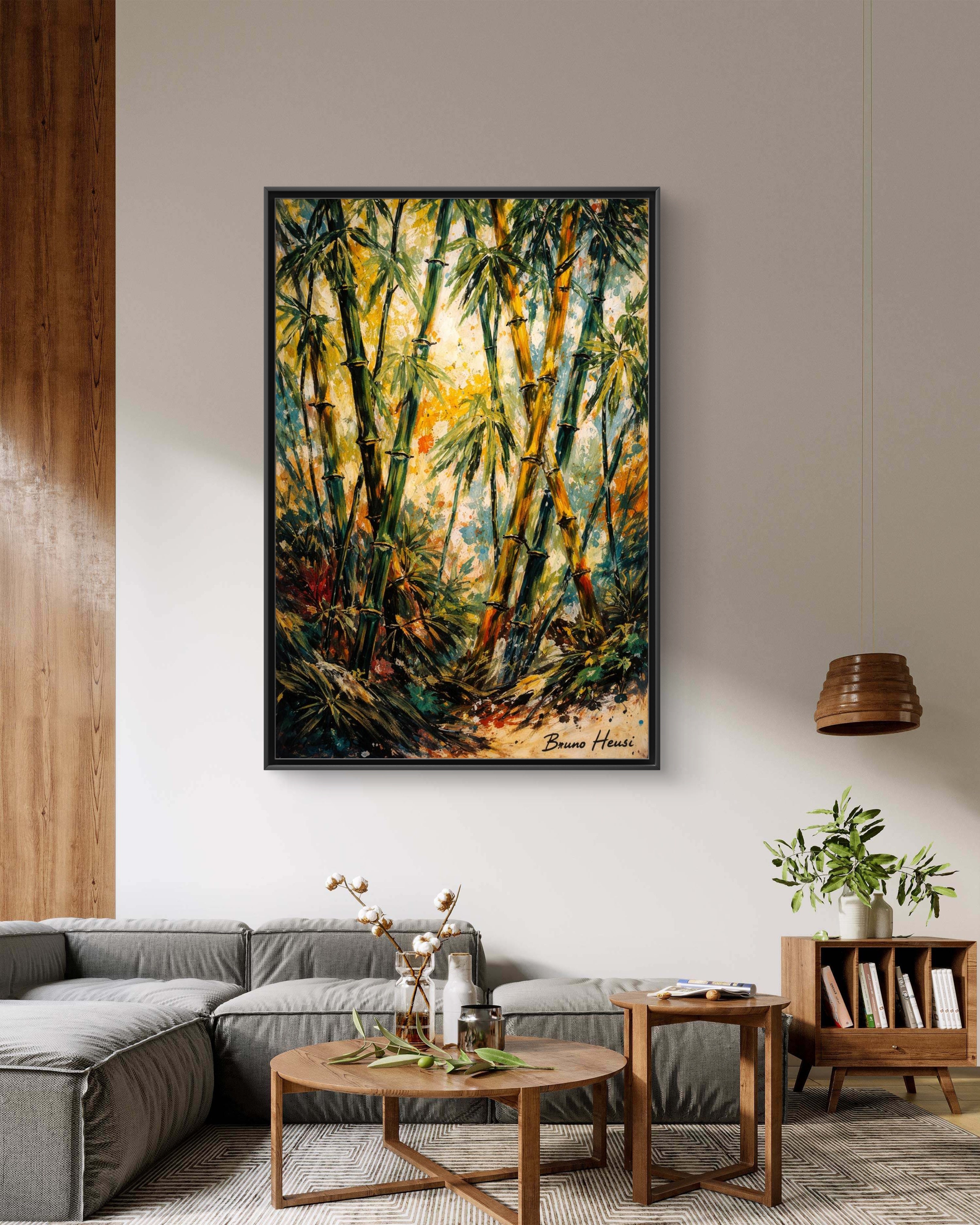 Framed Bamboo Forest Canvas Print – Matte Multi‑Color Wall Art