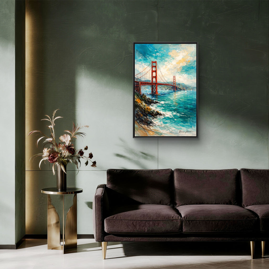 Golden Gate Bridge Seascape Matte Canvas Framed Wall Art