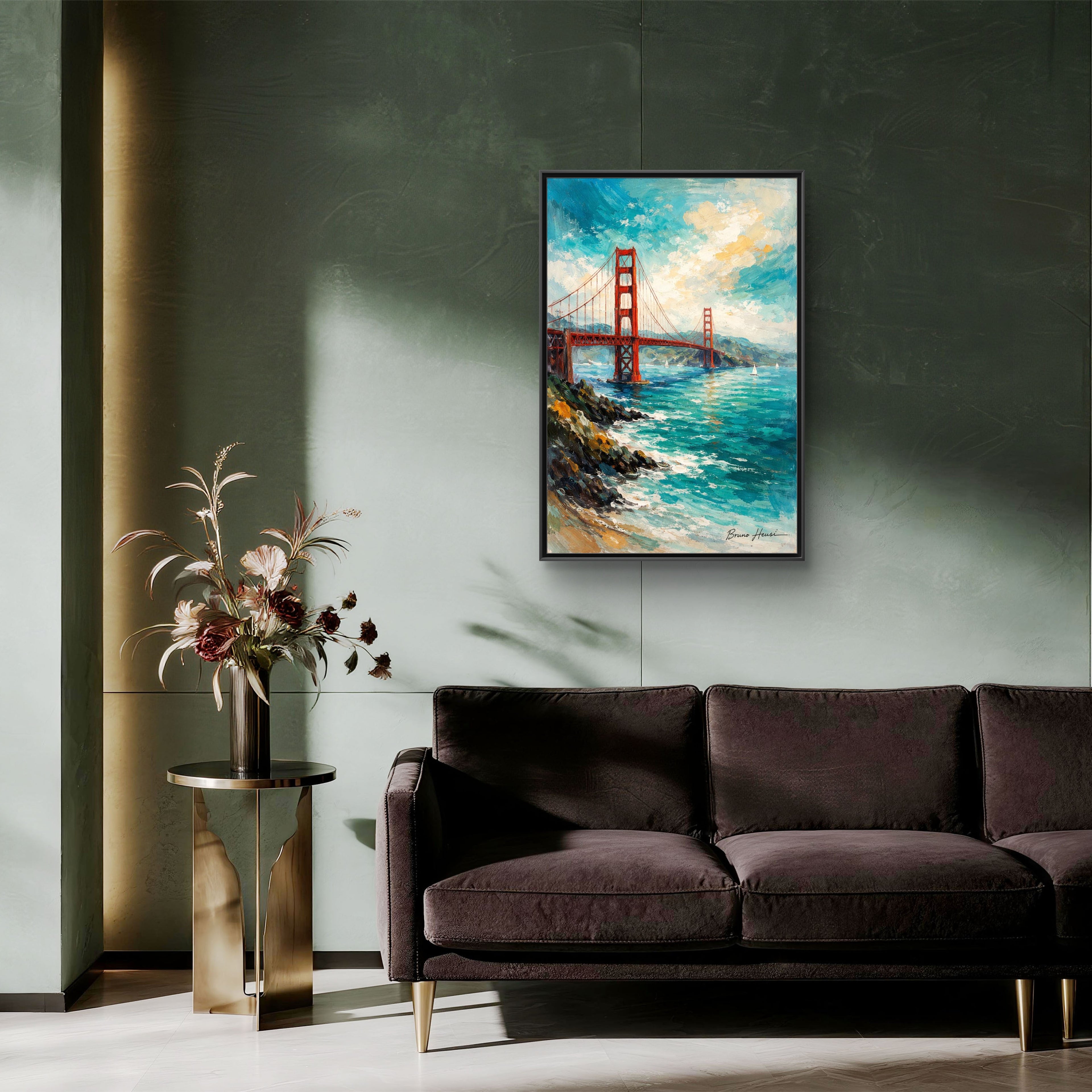 Golden Gate Bridge Seascape Matte Canvas Framed Wall Art