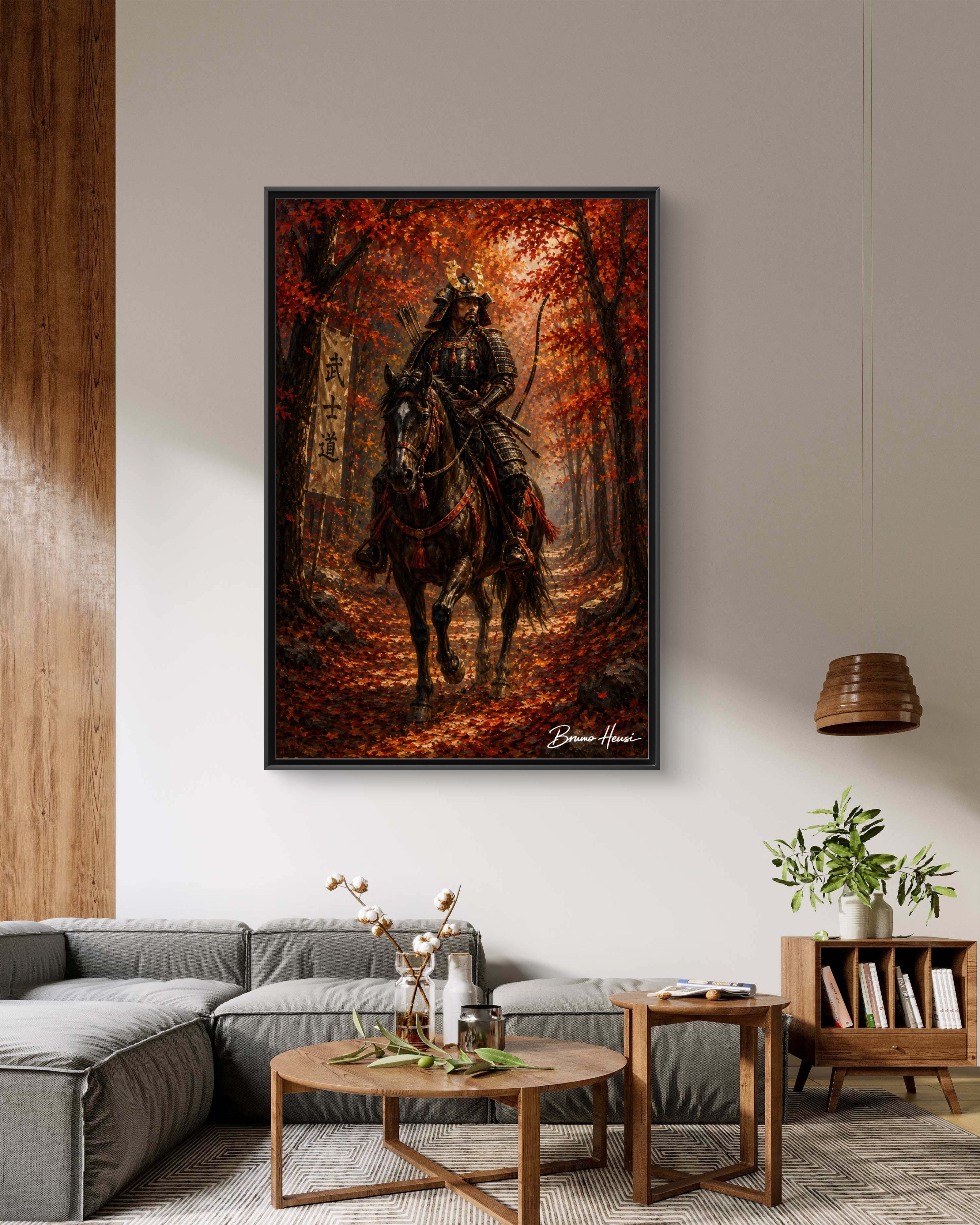Samurai Warrior Canvas Print — Framed Matte Autumn Wall Art