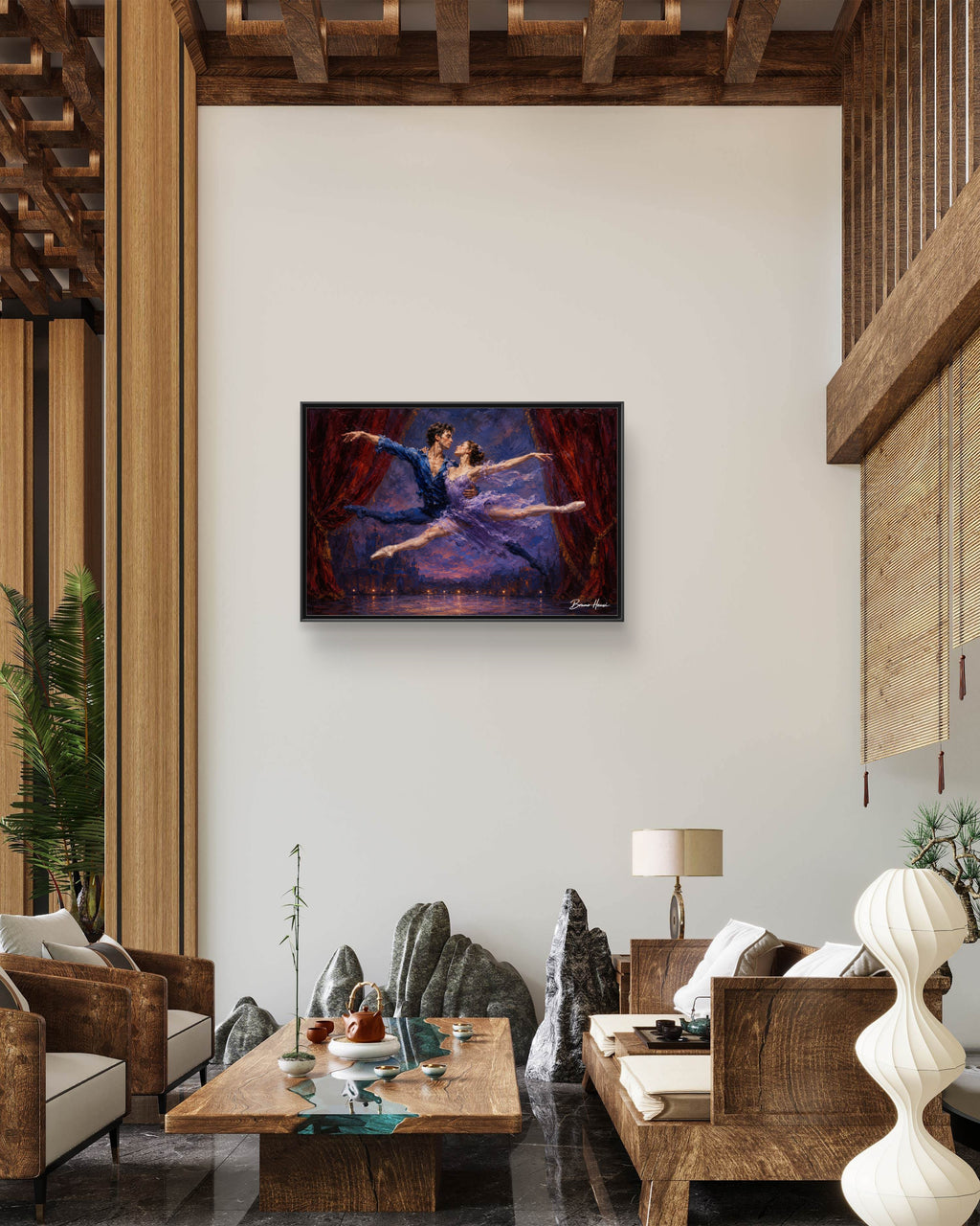 Framed Ballet Canvas Print — Romantic Dancing Couple Wall Art