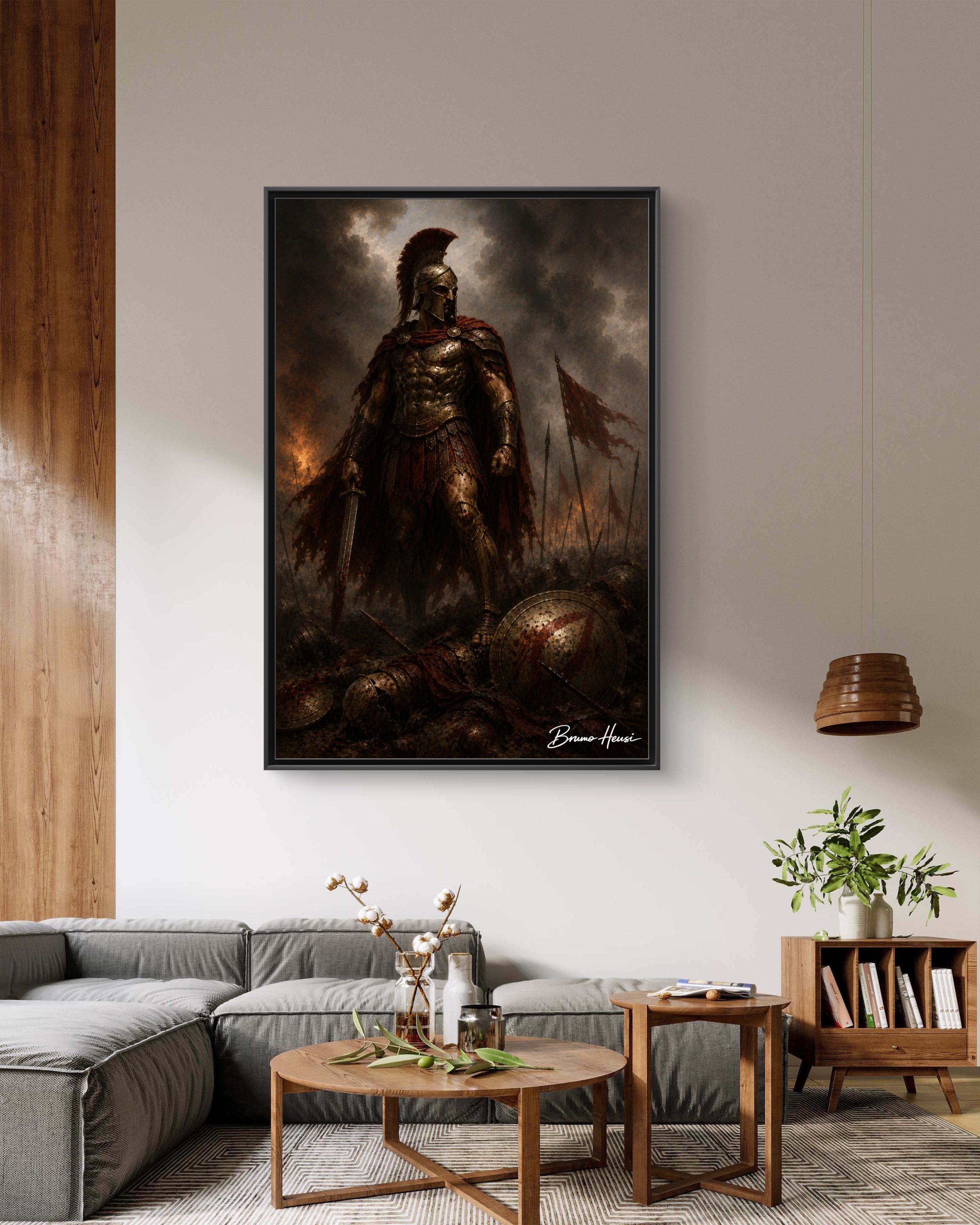 Framed Spartan Warrior Matte Canvas Print – Dramatic Ancient Battle Wall Art