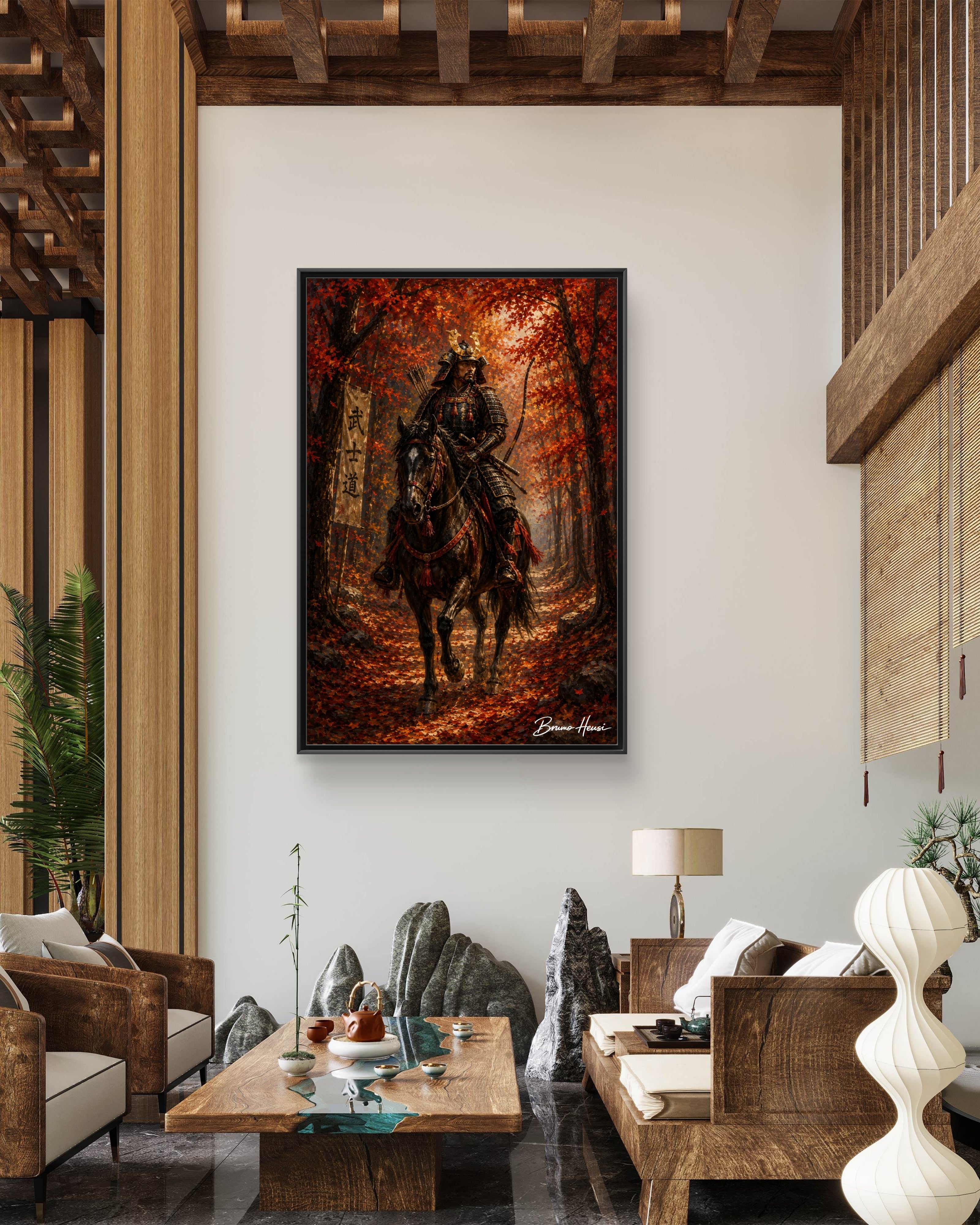 Samurai Warrior Canvas Print — Framed Matte Autumn Wall Art