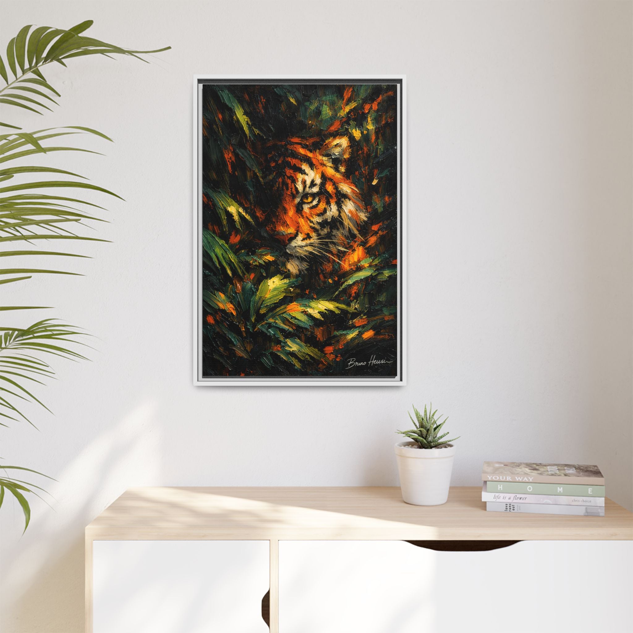 Framed Matte Canvas - Vibrant Tiger Jungle Print