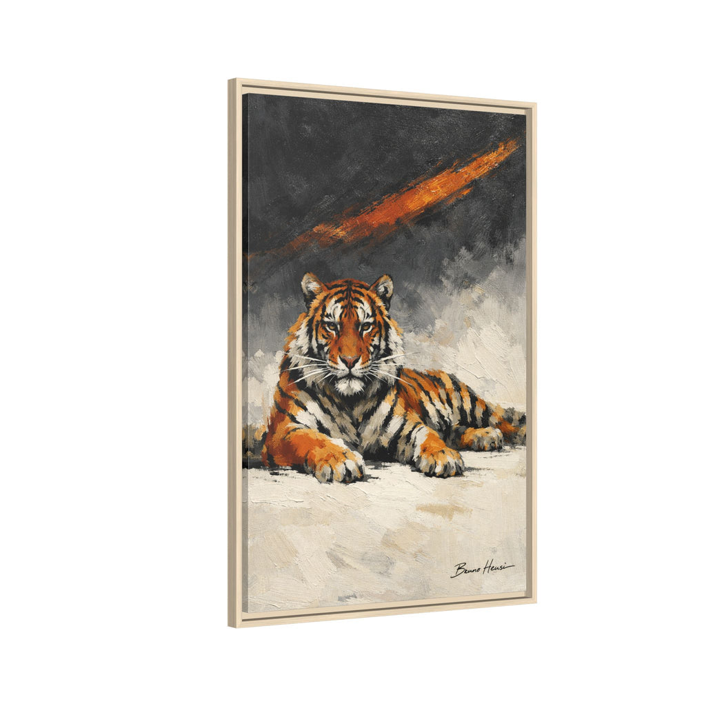 Framed Tiger Canvas Wall Art — Majestic Orange & Gray Matte Print