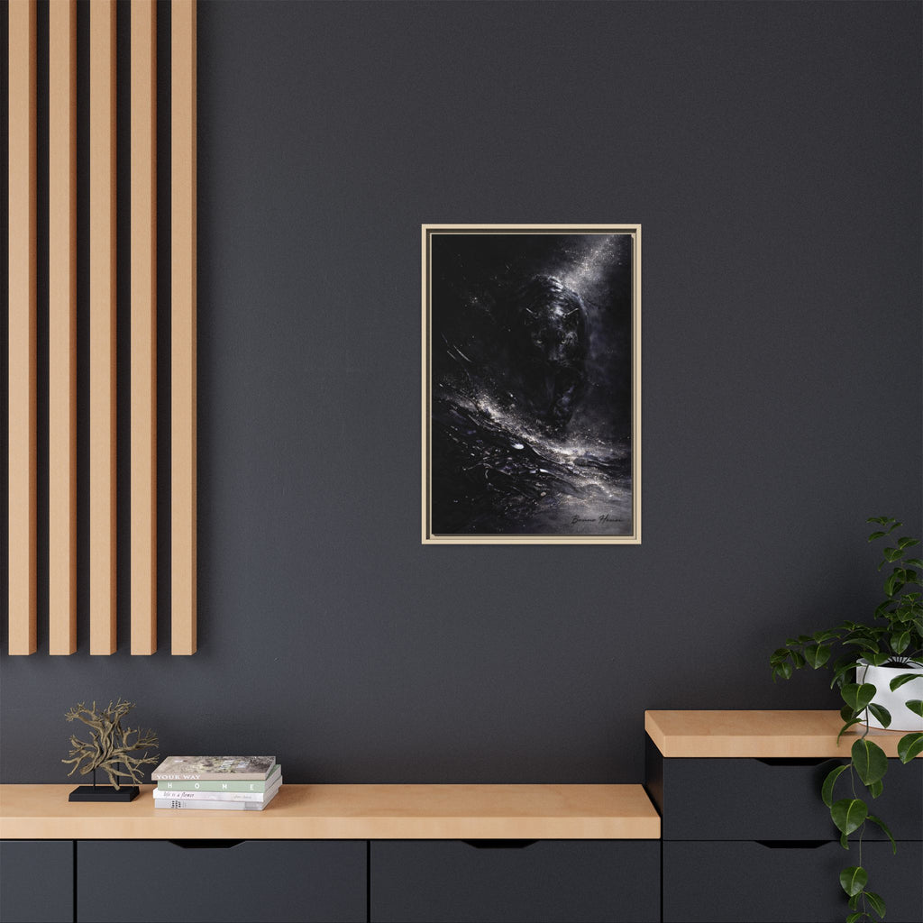 Cosmic Black Panther Matte Framed Canvas – Dark Abstract Wildlife Wall Art