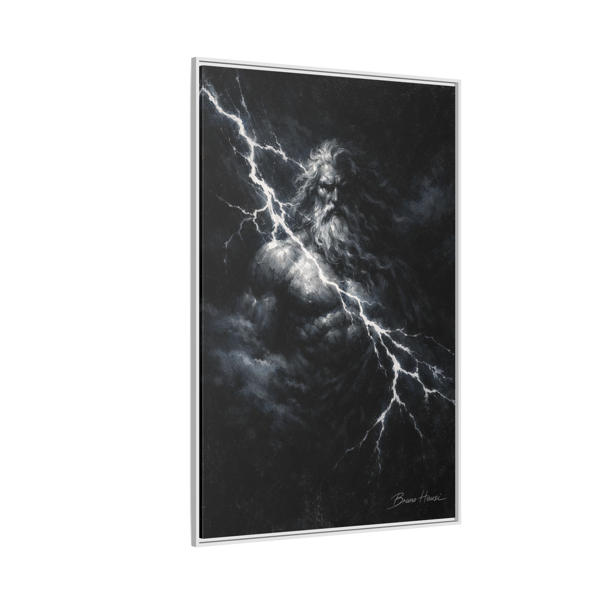 Zeus Lightning God Framed Canvas Wall Art — Stormy Mythology Print