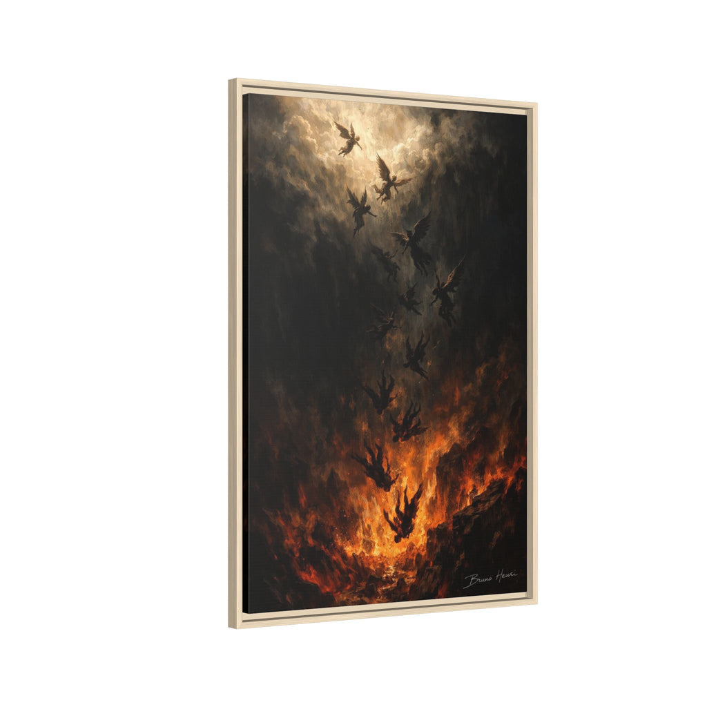 Falling Angels Matte Framed Canvas Print — Dark Fantasy Wall Art