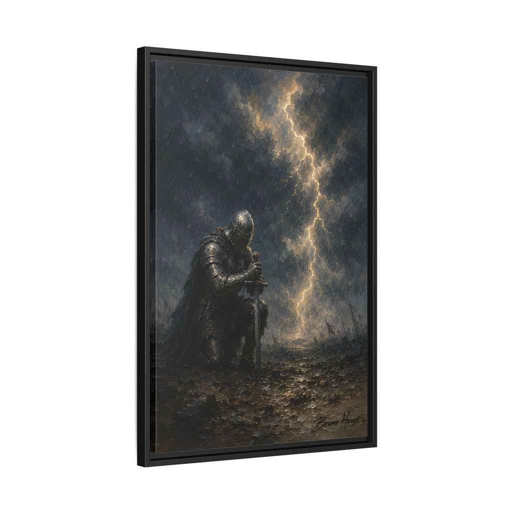Knight in Thunderstorm Matte Framed Canvas — Dark Fantasy Wall Art