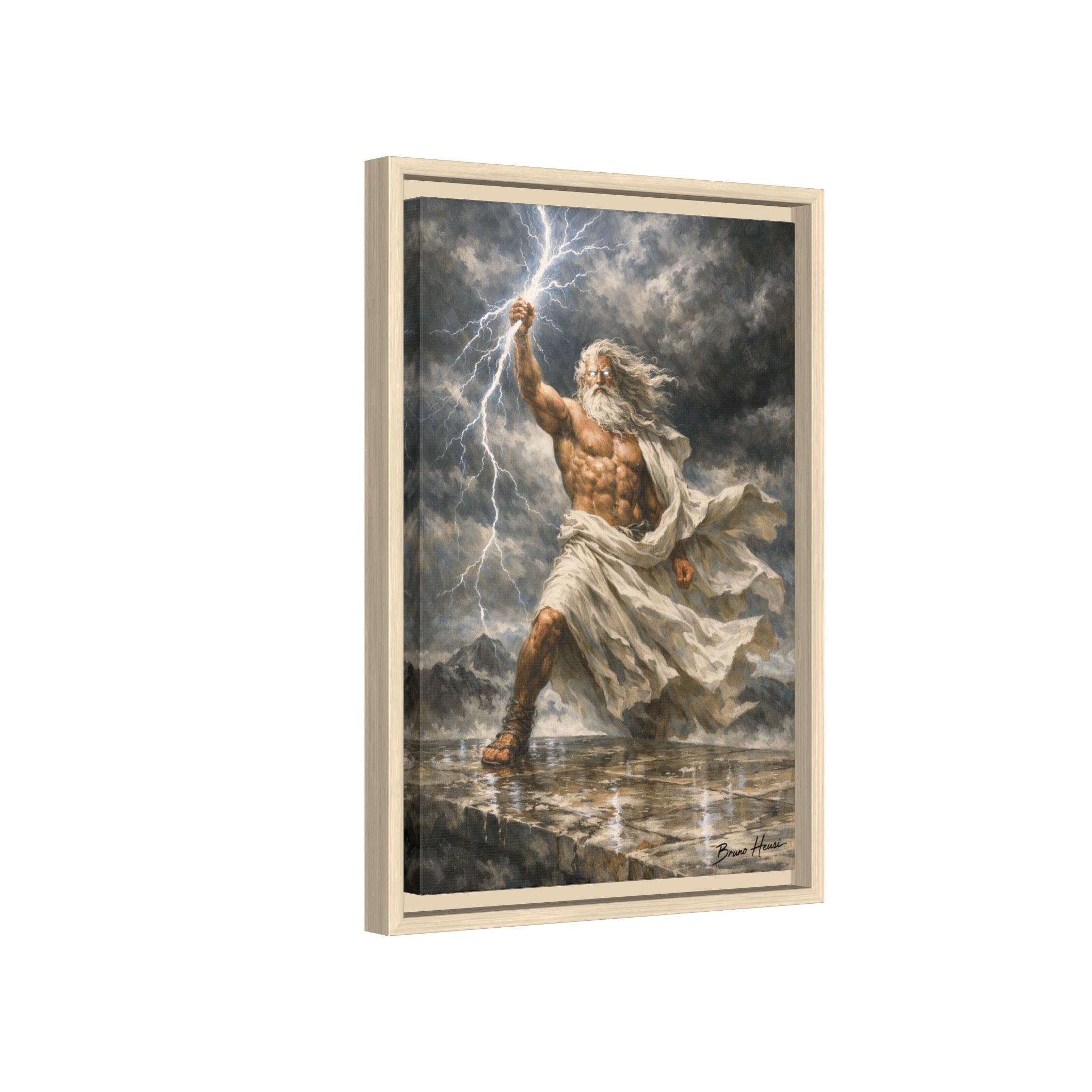 Framed Matte Canvas - Zeus Lightning God Wall Art