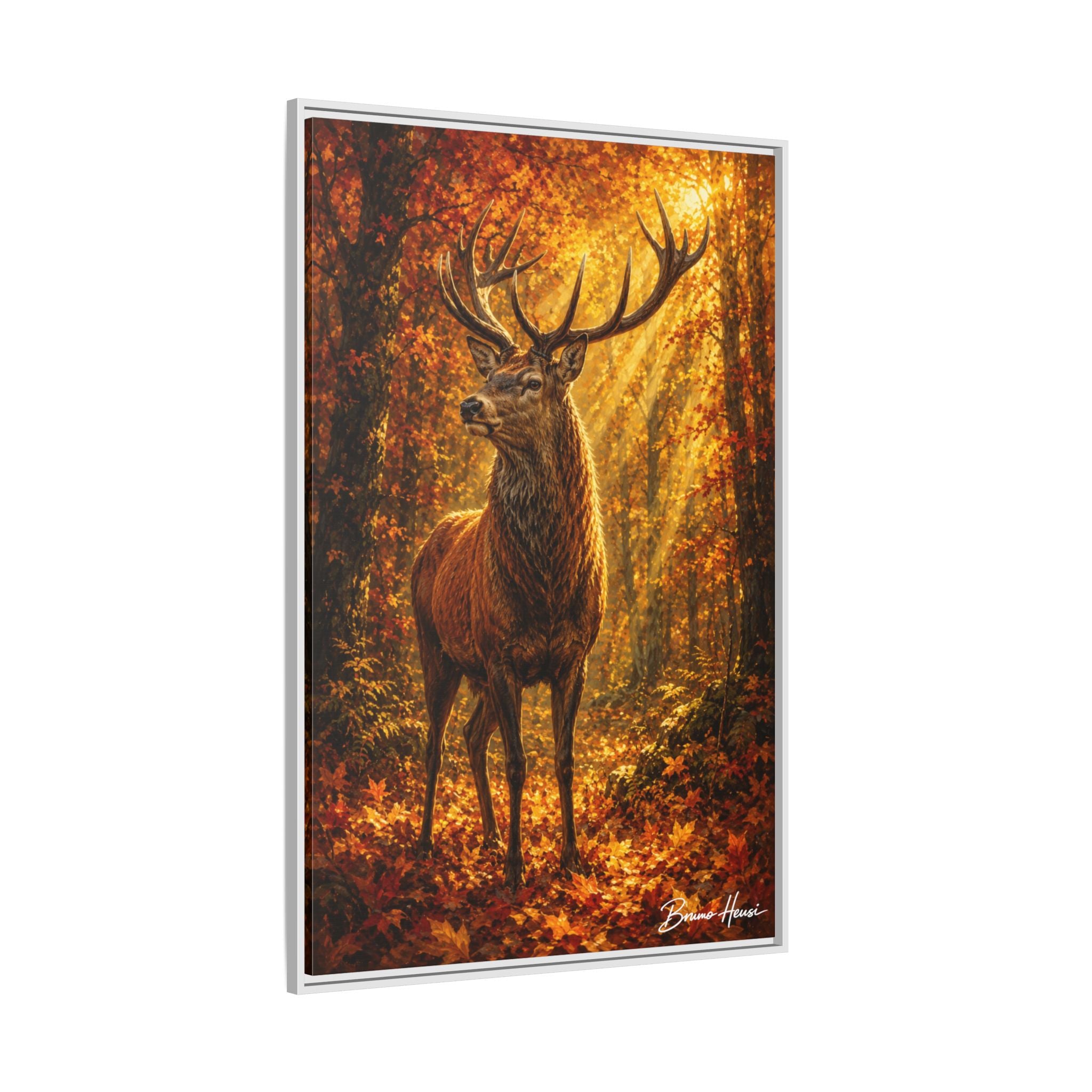 Majestic Stag Framed Canvas Wall Art — Autumn Forest Matte Print
