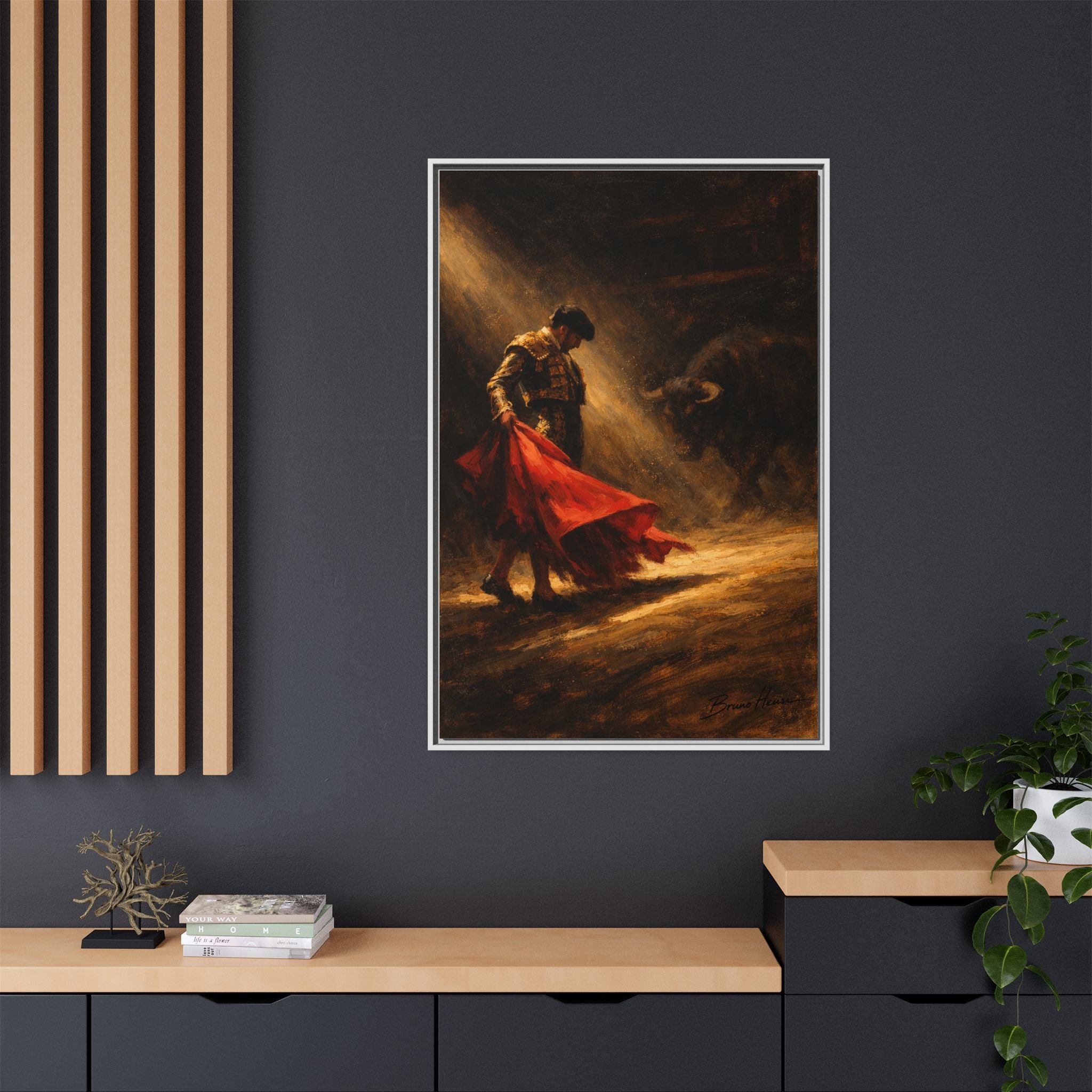 Matador Canvas Wall Art – Classic Spanish Bullfighting Scene Framed Print