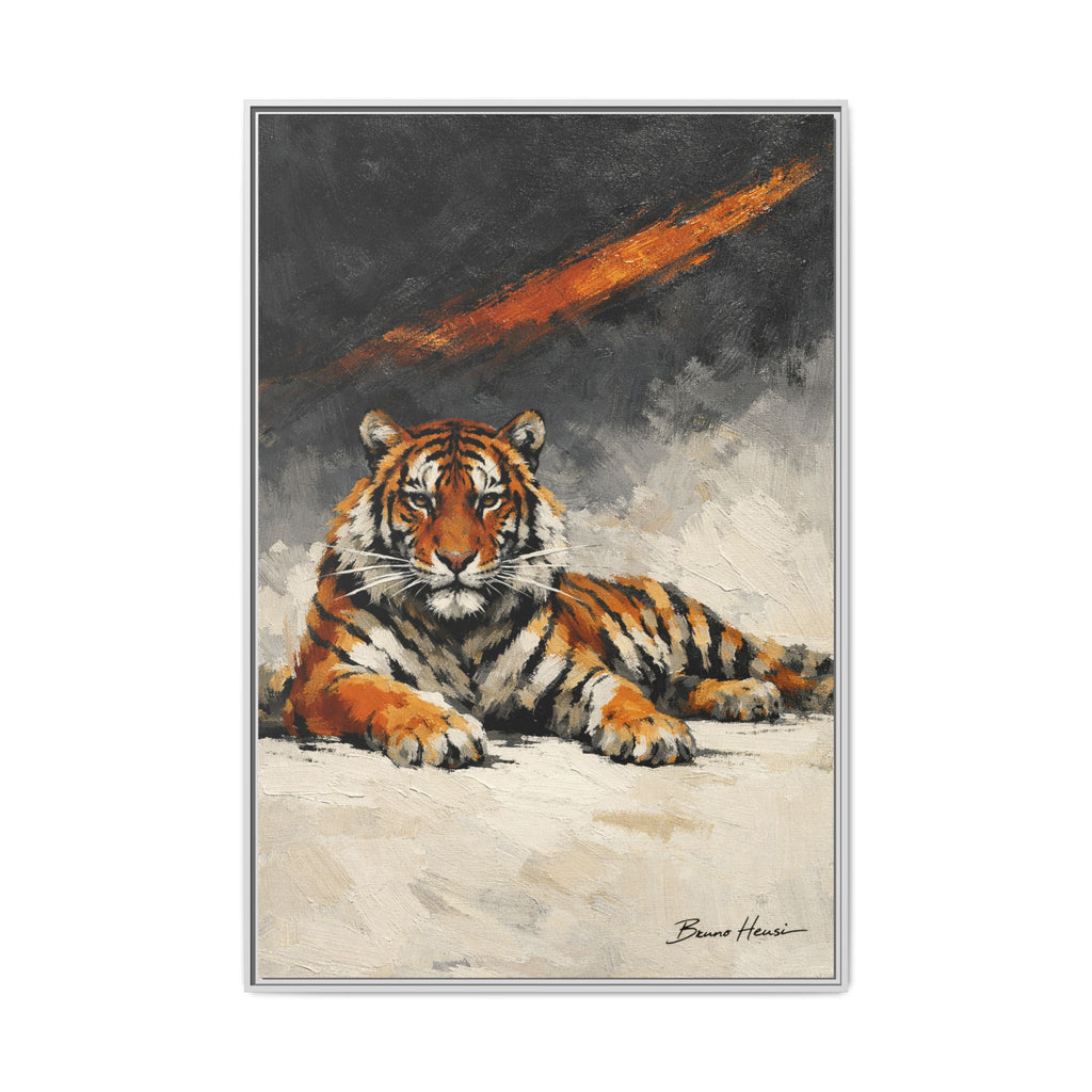 Framed Tiger Canvas Wall Art — Majestic Orange & Gray Matte Print