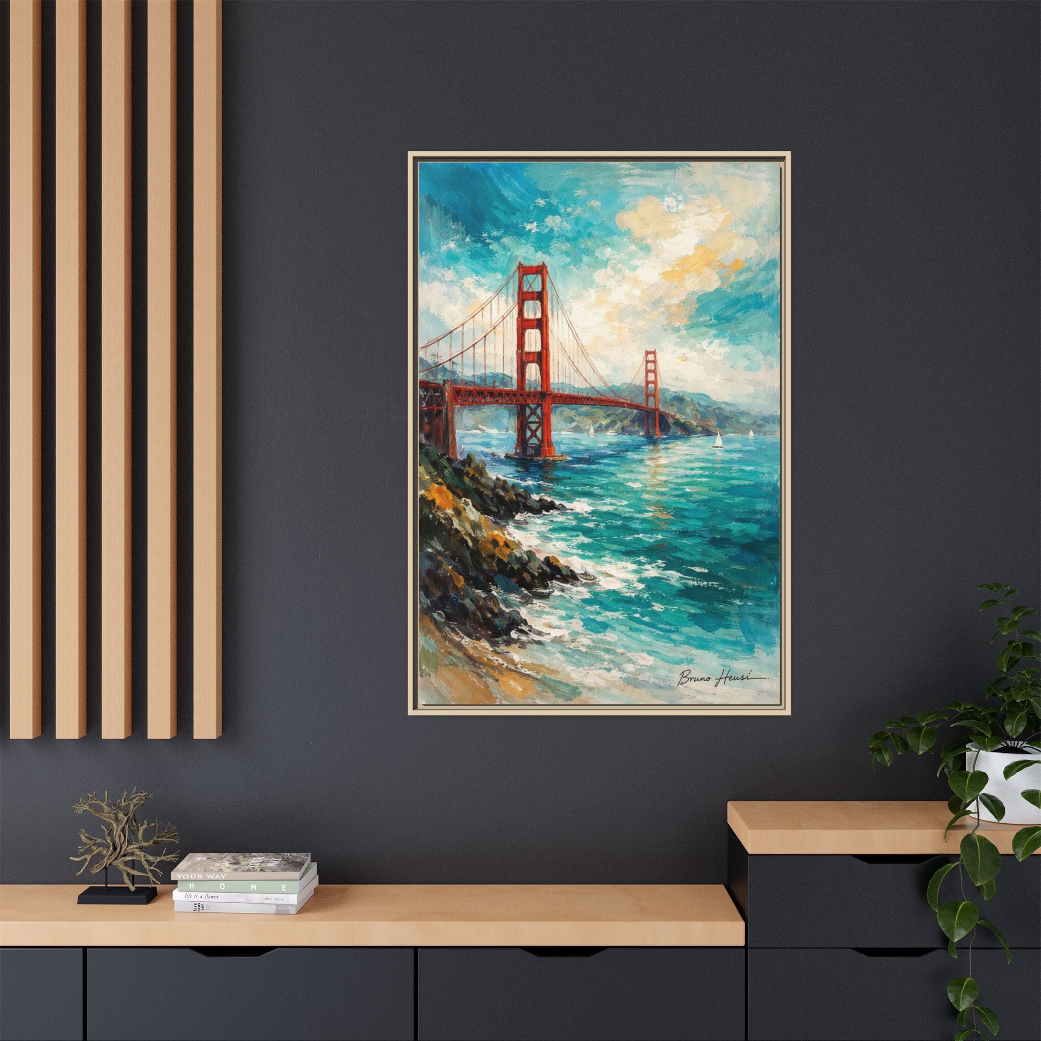 Golden Gate Bridge Seascape Matte Canvas Framed Wall Art