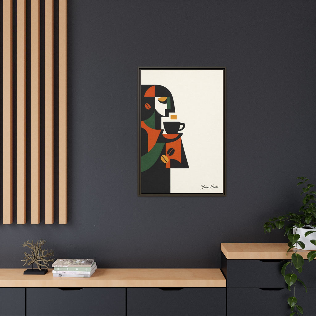 Abstract Coffee Drinker Framed Canvas Print — Modern Café Wall Art